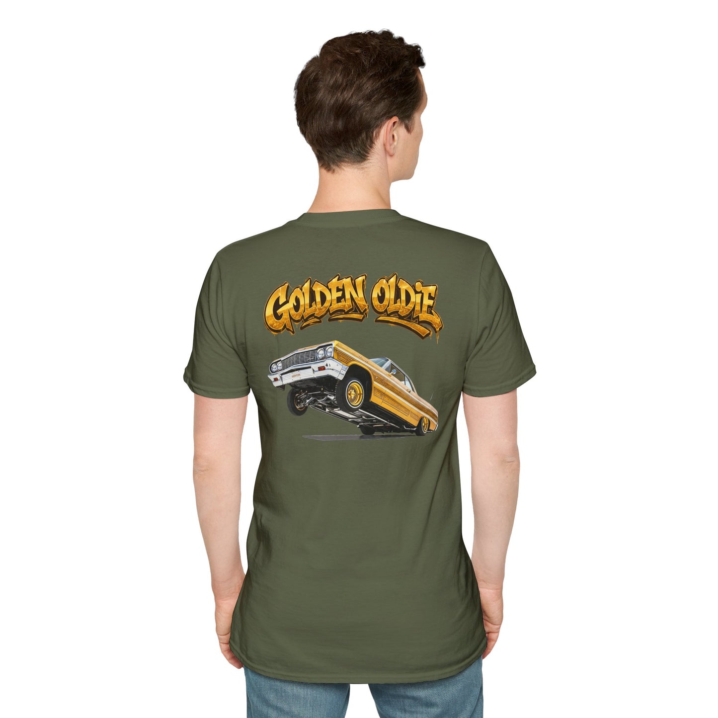 Back Print Lowrider Shirt, Golden Oldie Classic Car Tee, Vintage Car Enthusiast Shirt, Retro Auto Gift, Unisex Car Lover Tee