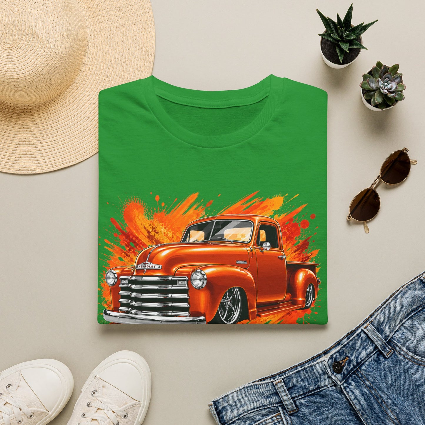 Orange Classic Truck T-Shirt, Vintage Pickup Graphic Tee, Custom Truck Shirt for Car Lovers