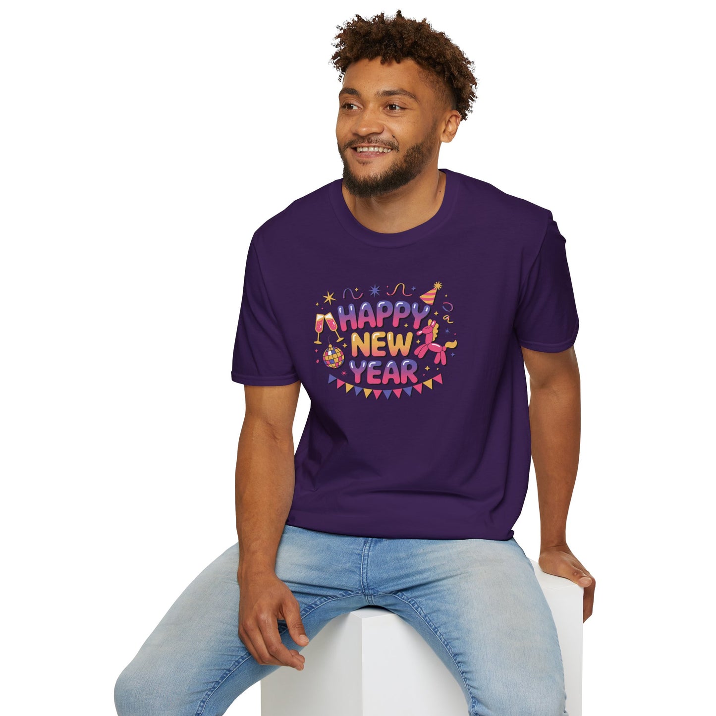 Happy New Year 2026 T-Shirt – Cute Colorful New Year Shirt, Fun Party Celebration Graphic Tee, Balloon Animal & Champagne NYE 2026 Top