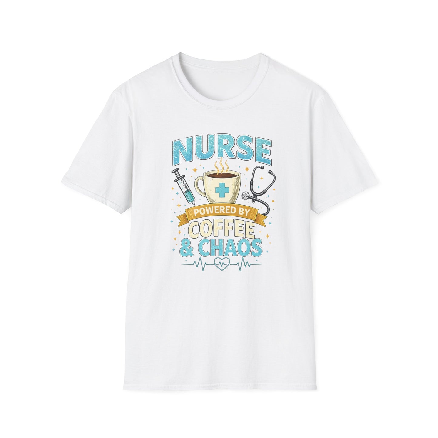 Nurse Powered by Coffee & Chaos Shirt, Funny Nurse Tee, RN CNA Gift, Nurse Life Graphic T-Shirt, Medical Worker Gift, Cute Nursing Shirt for Women Men