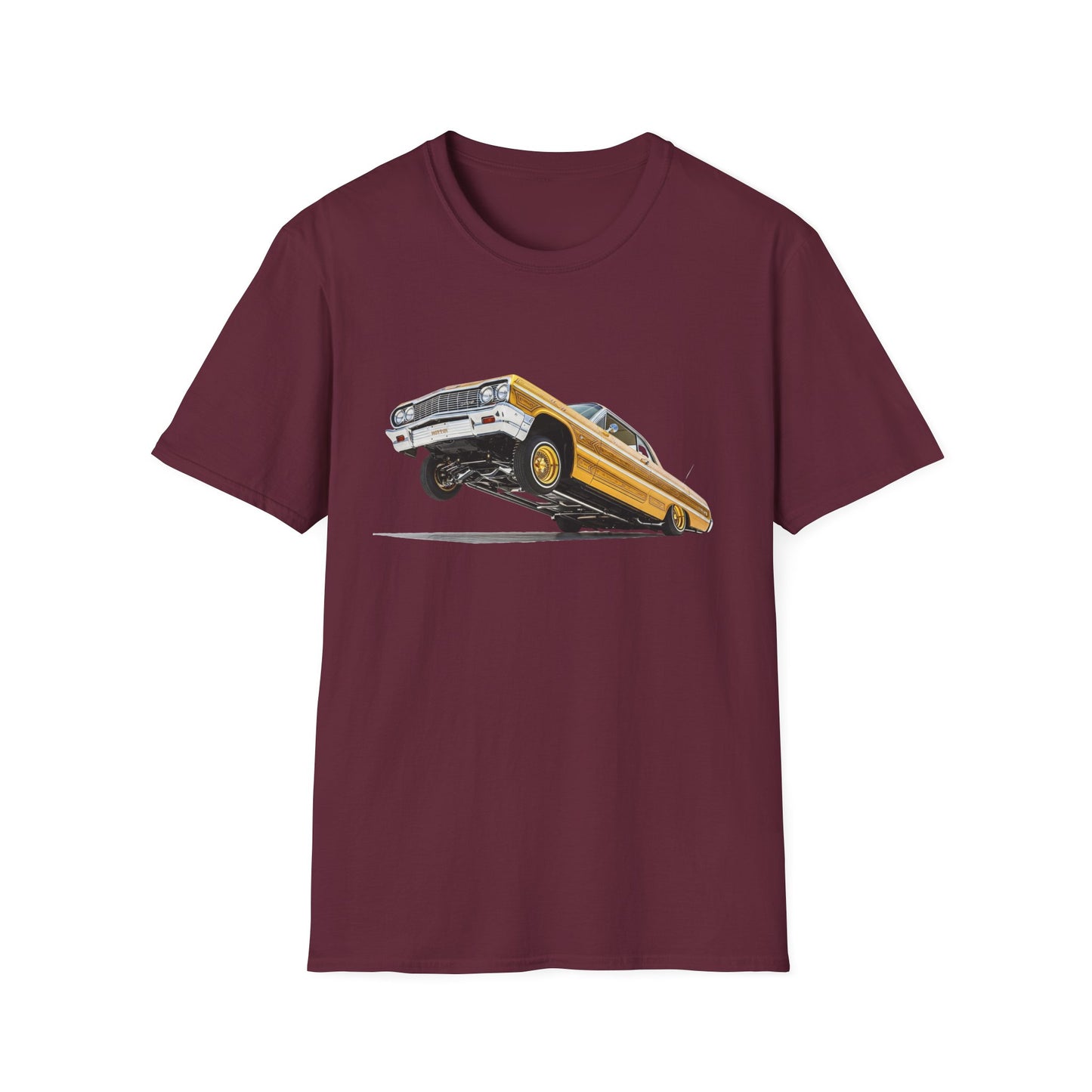 1964 Chevy Impala Hydraulics Lowrider Hoppin' Ink Drawing T-Shirt - Old School Hip Hop Cholo Art Tee Design - Chicano Car Club Graphic Tee