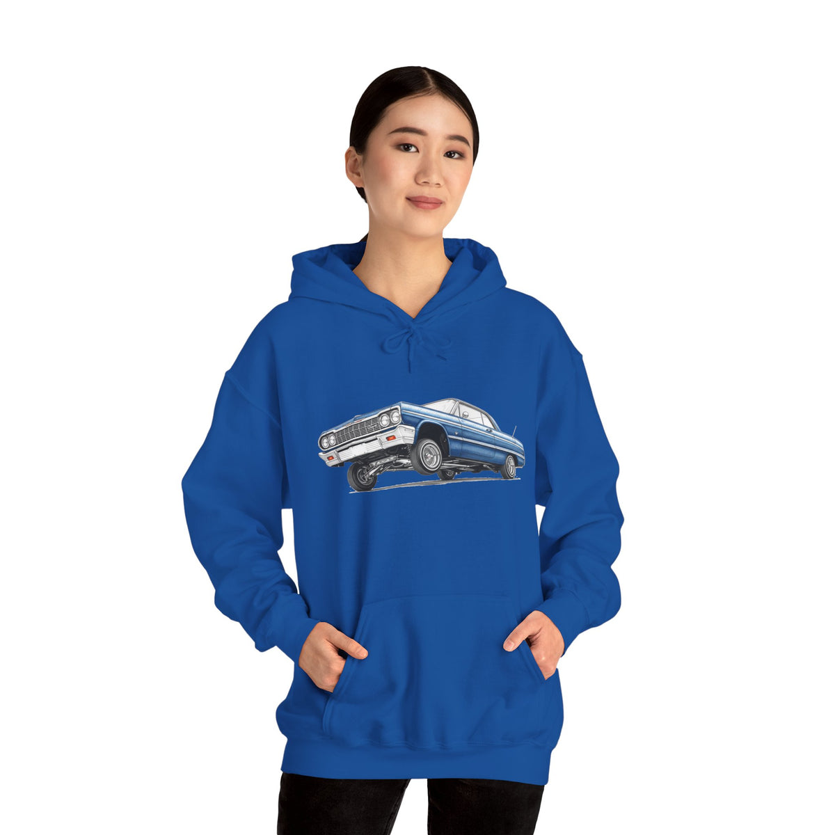 Classic Car Hoodie, Lowrider Car Hoodie, Blue Vintage Car Sweatshirt, Car Enthusiast Gift, Unisex Automotive Hoodie