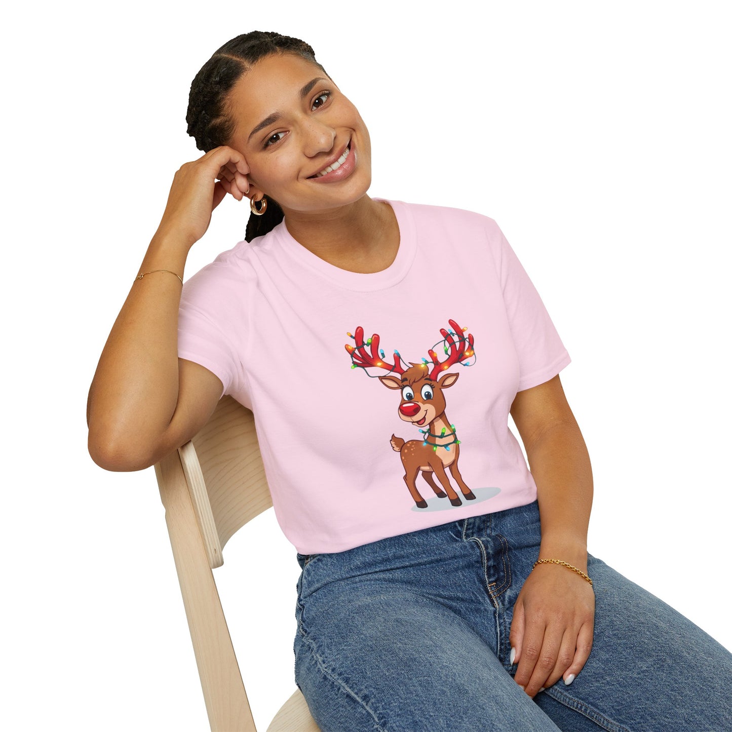 Smiling Reindeer with Christmas Lights Shirt, Family Christmas Shirts, Christmas T Shirt, Holiday Shirt, Cute Xmas Shirt for the family, Holiday Gift