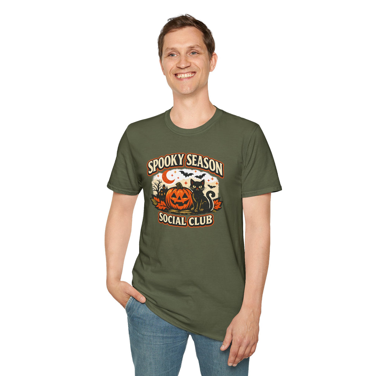 Halloween Black Cat Shirt, Spooky Season Social Club Tee, Pumpkin Cat T-Shirt, Cute Halloween Shirt, Fall Graphic Tee