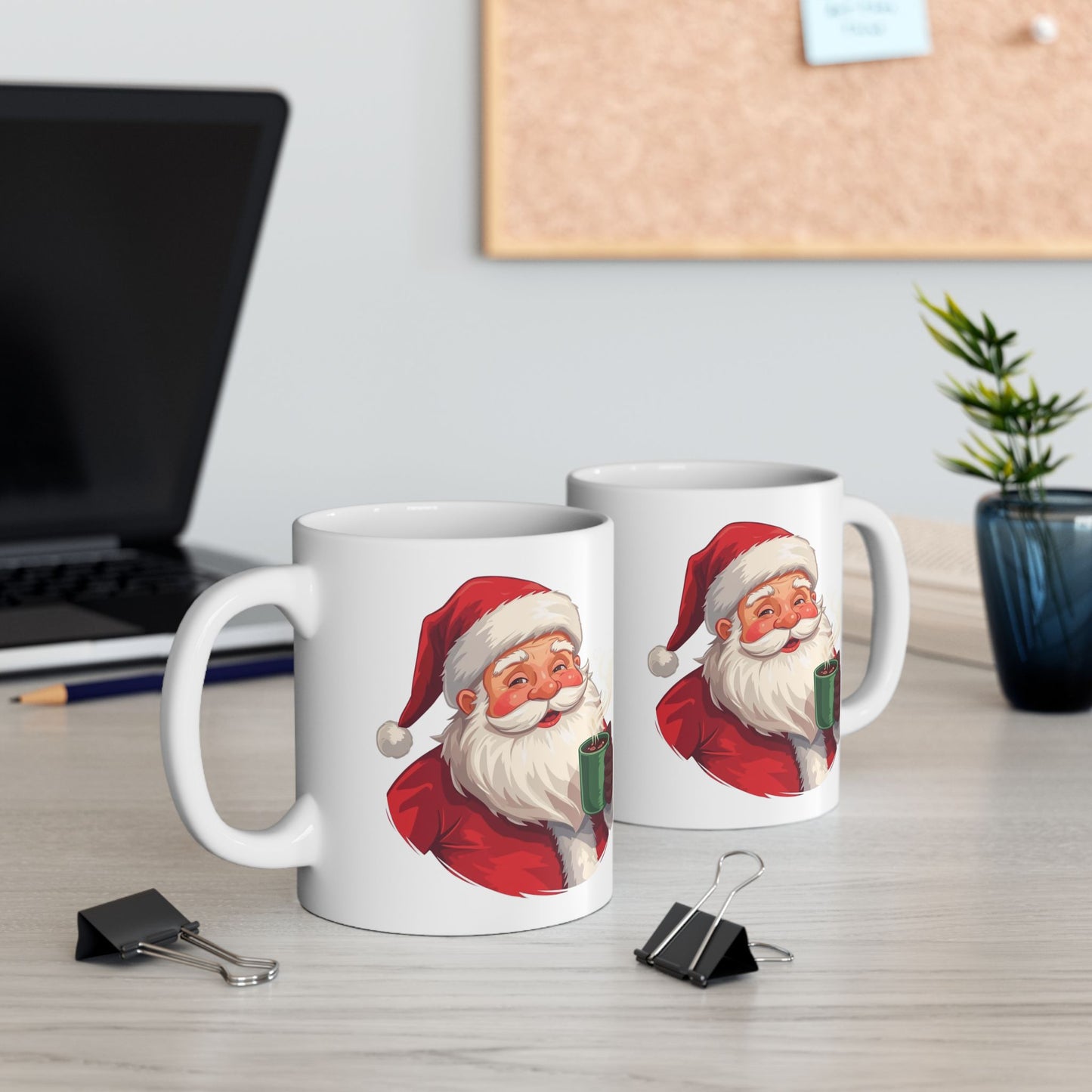 Santa enjoying Hot Chocolate Mug – Cute Holiday Coffee Cup, Festive Santa Ceramic Mug, Christmas Gift Idea (11oz/15oz)