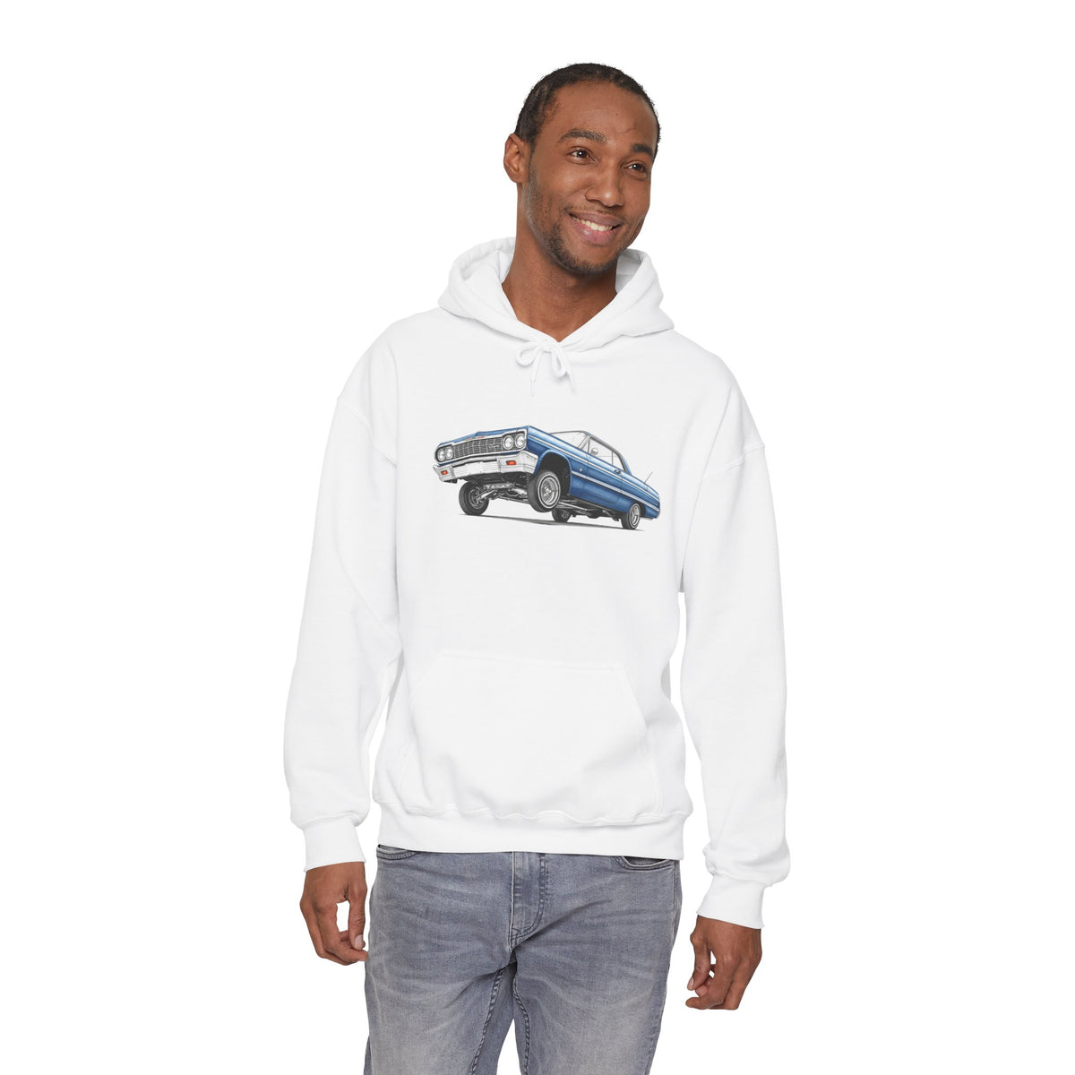 Classic Car Hoodie, Lowrider Car Hoodie, Blue Vintage Car Sweatshirt, Car Enthusiast Gift, Unisex Automotive Hoodie