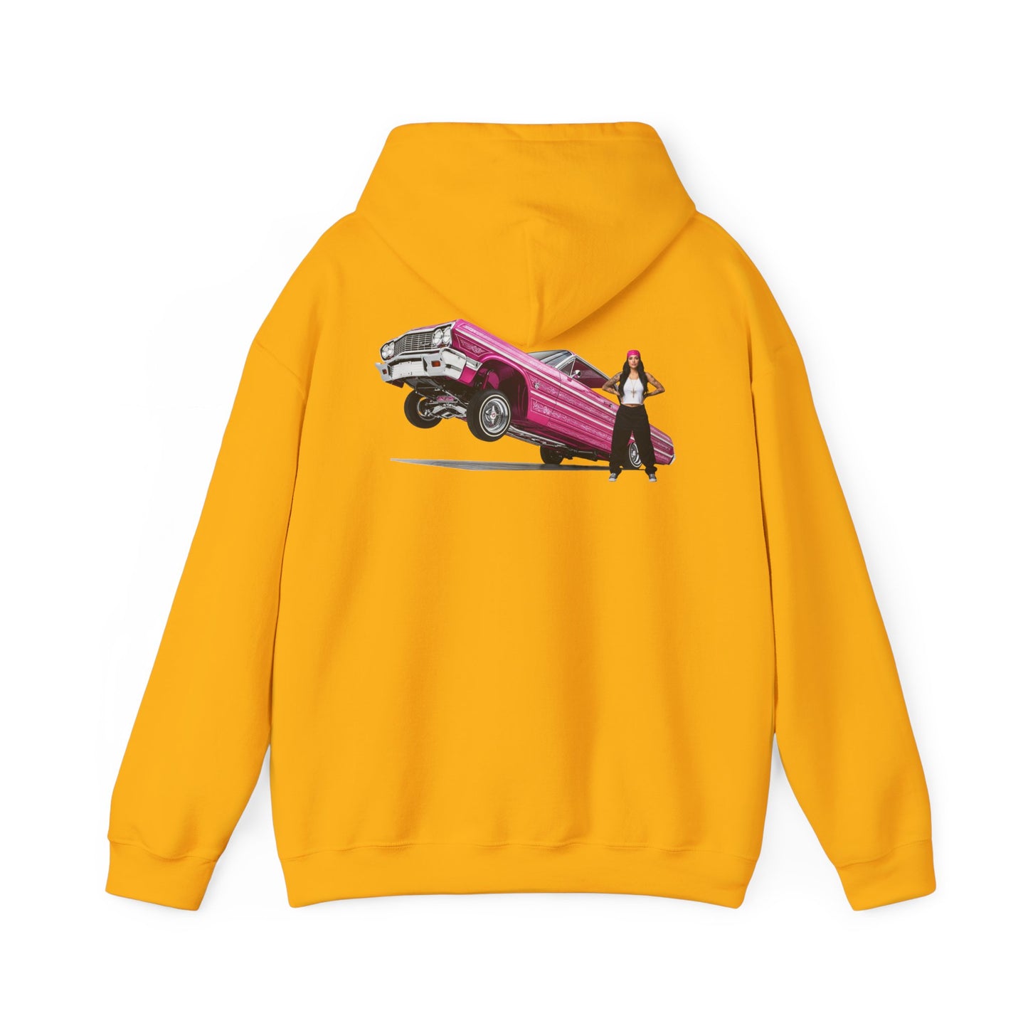 1964 Chevy Impala Hydraulics Lowrider Ink Drawing Hoodie - Old School Hip Hop Cholo Art Design - Chicano Car Club Graphic Hoodie