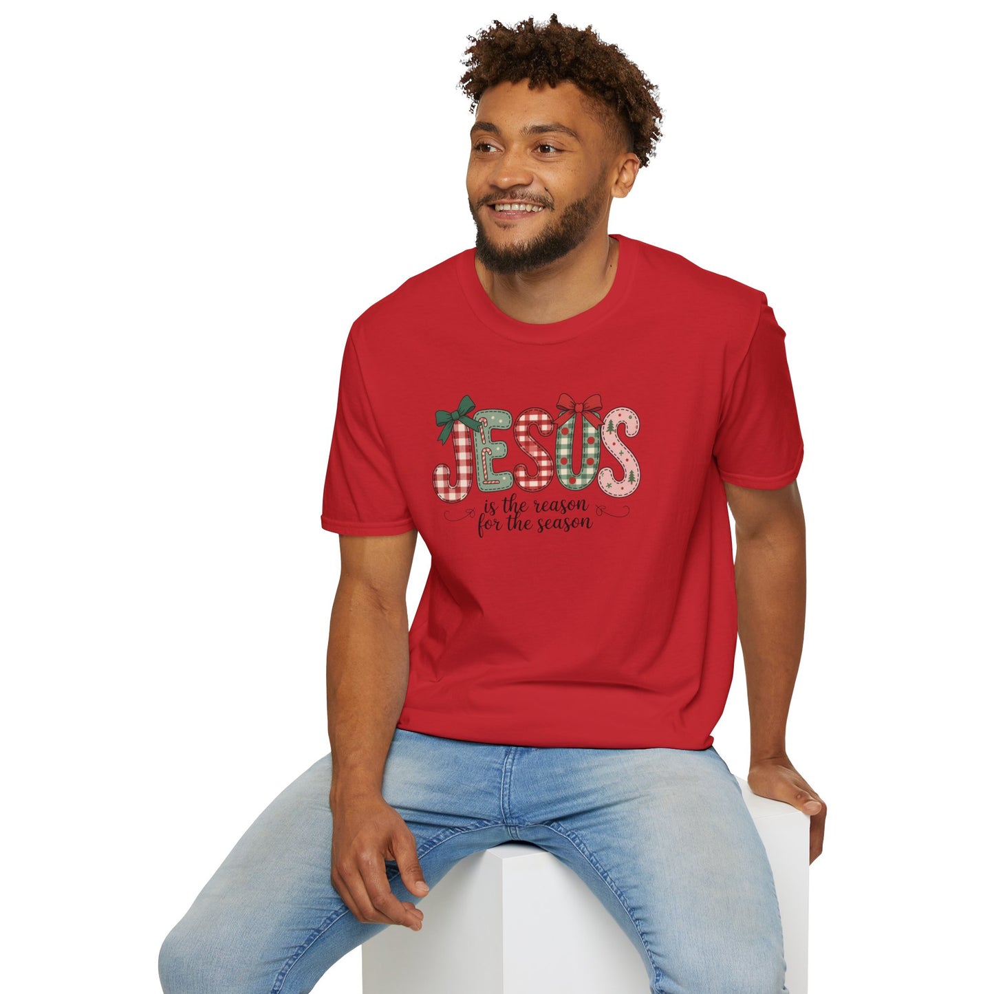 Jesus Is the Reason for the Season Christmas T-Shirt – Cute Plaid Holiday Christian Tee with Bows