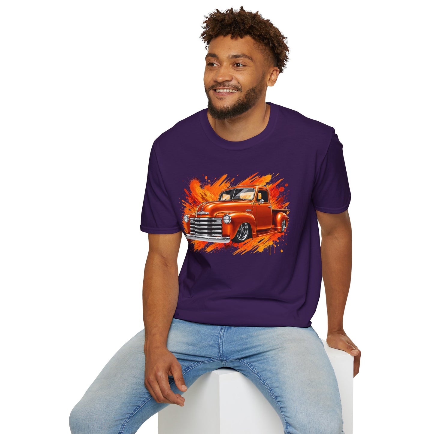 Orange Classic Truck T-Shirt, Vintage Pickup Graphic Tee, Custom Truck Shirt for Car Lovers