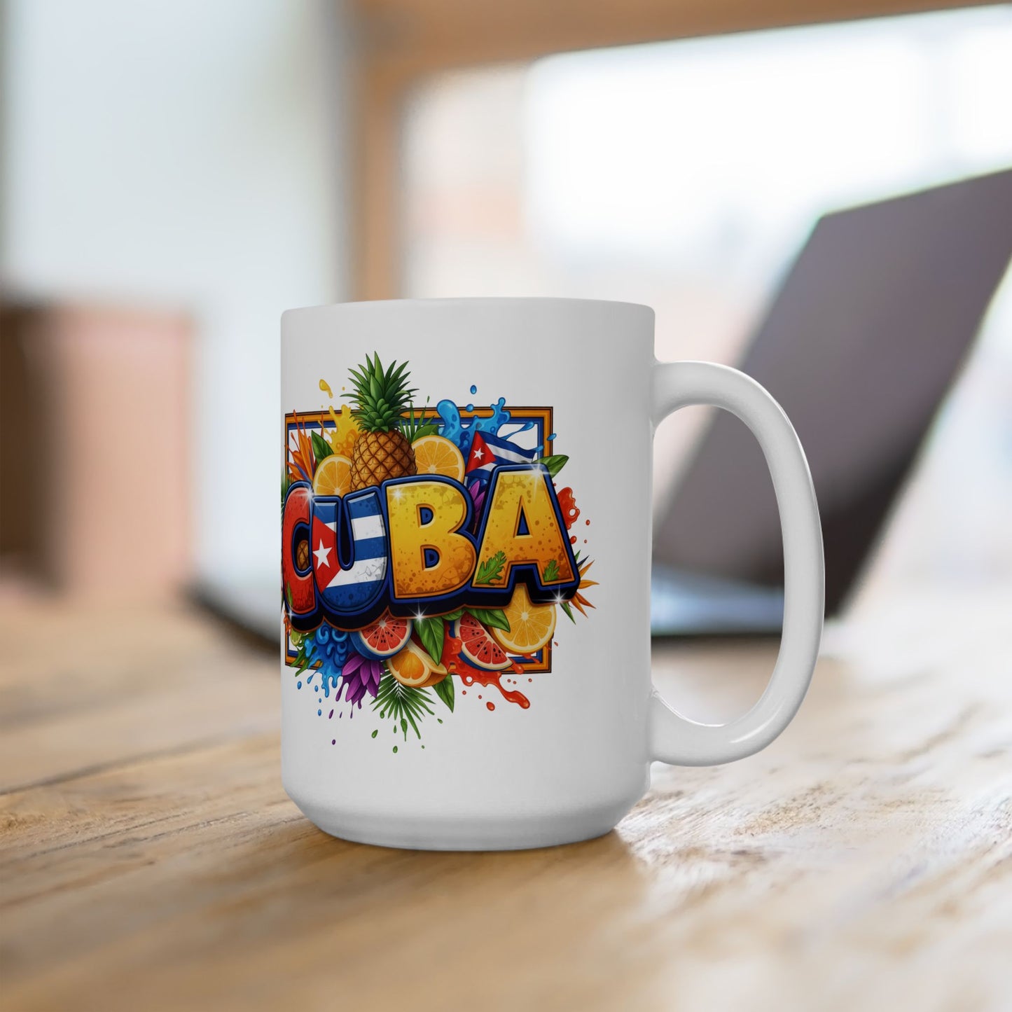 Colorful Cuban Flag Ceramic Mug, 11oz 15oz - Vibrant Cuba Souvenir Coffee Cup, Patriotic Tea Mug, Cuban American Gift, Kitchen Decor