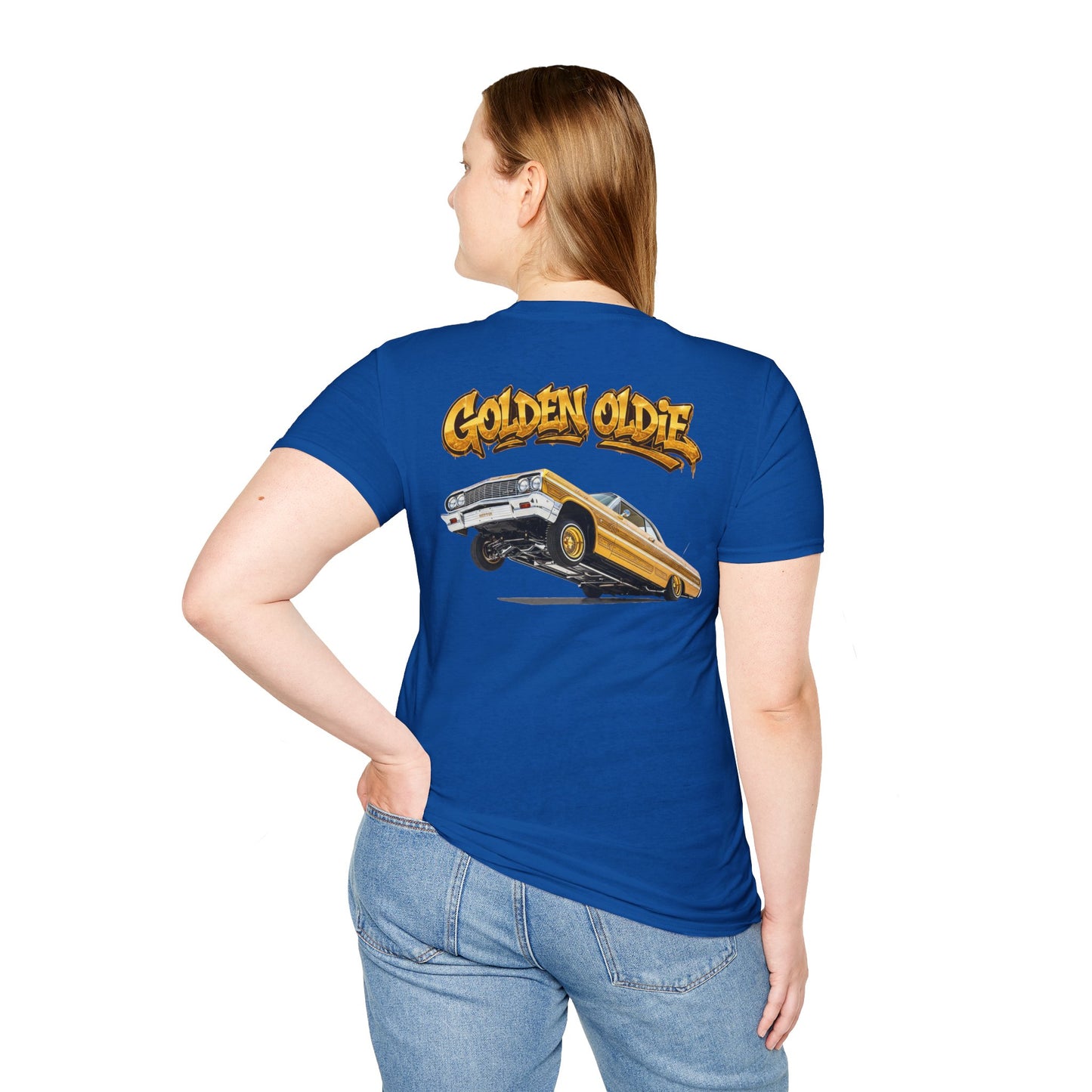 Back Print Lowrider Shirt, Golden Oldie Classic Car Tee, Vintage Car Enthusiast Shirt, Retro Auto Gift, Unisex Car Lover Tee