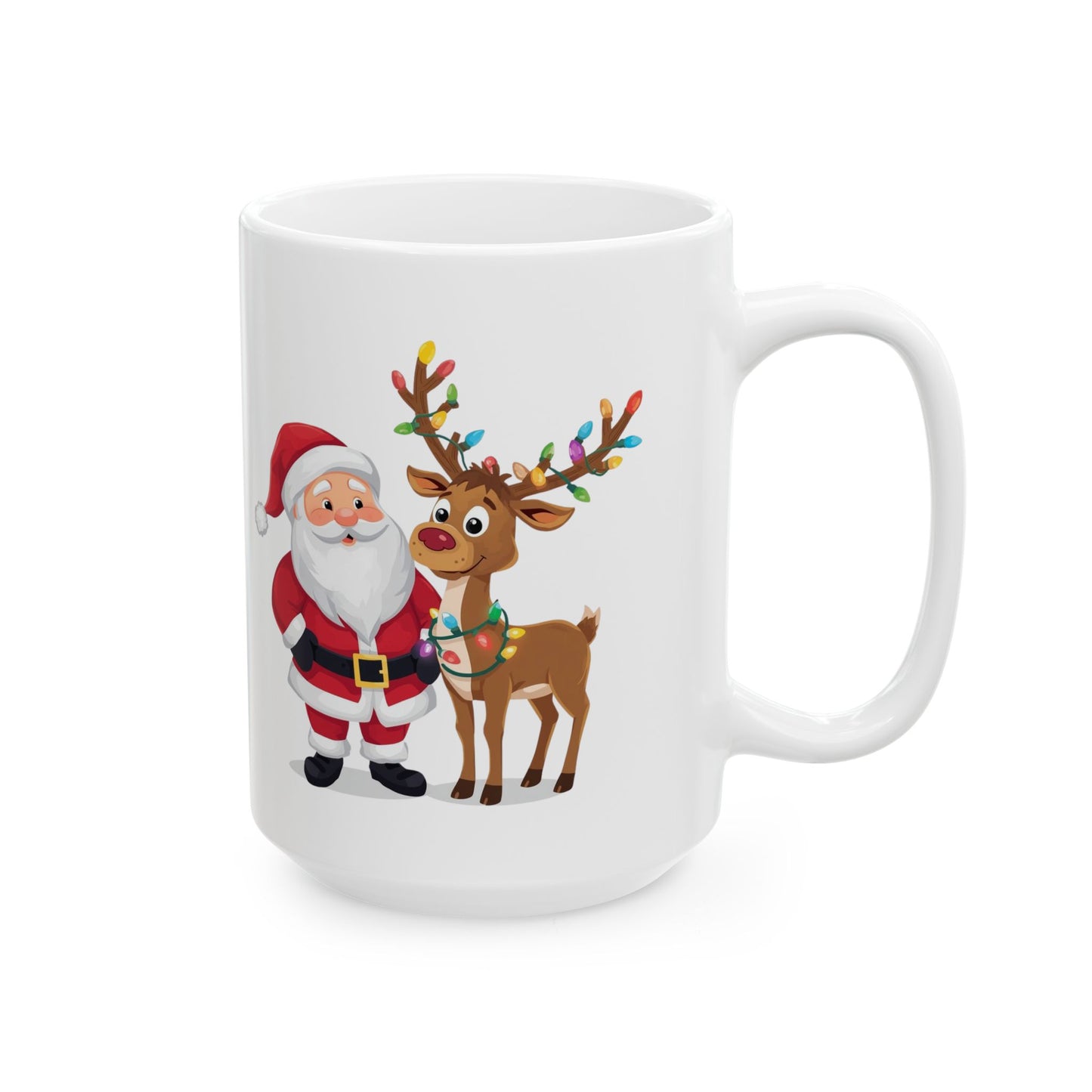 Santa and Rudolph Mug – Cute Holiday Coffee Cup, Festive Santa Ceramic Mug, Christmas Gift Idea (11oz/15oz)