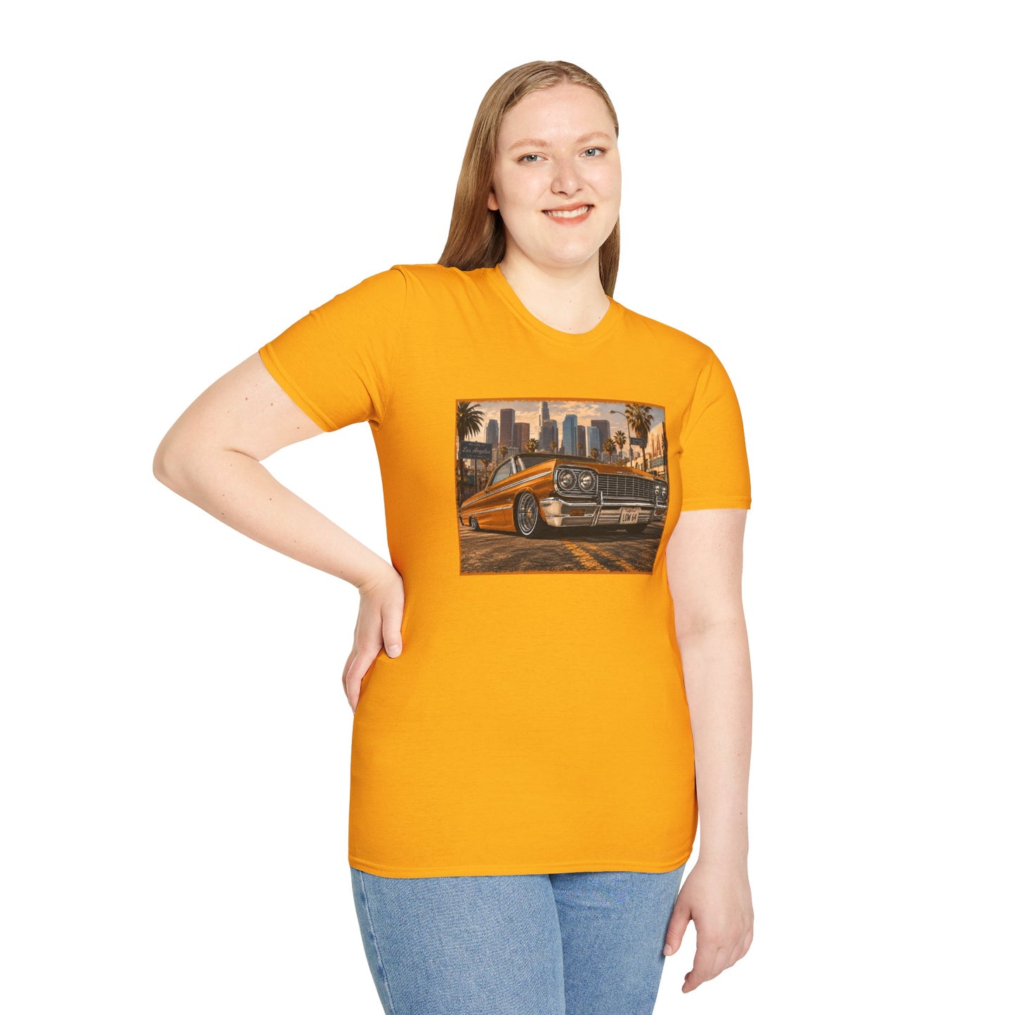 Los Angeles Lowrider T-Shirt, Orange Classic Car Graphic Tee, 1964 Style Car Shirt for Car Lovers
