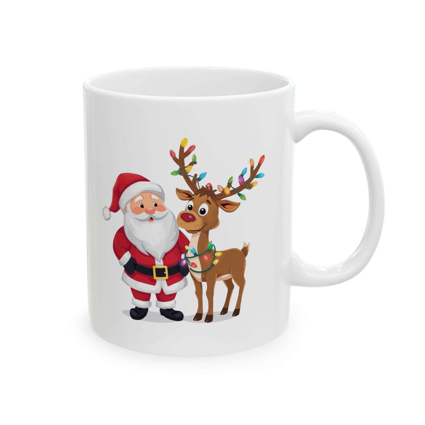 Santa and Rudolph Mug – Cute Holiday Coffee Cup, Festive Santa Ceramic Mug, Christmas Gift Idea (11oz/15oz)