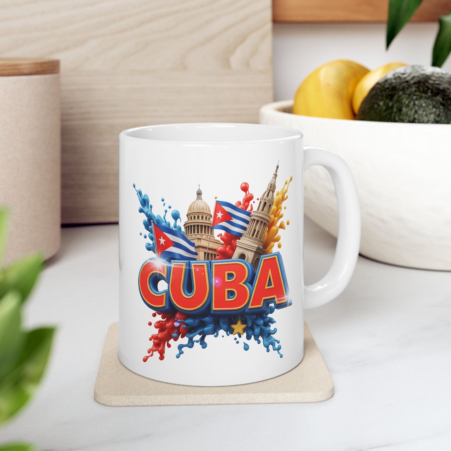 Colorful Cuban Flag Ceramic Mug, 11oz 15oz - Vibrant Cuba Souvenir Coffee Cup, Patriotic Tea Mug, Cuban American Gift, Kitchen Decor