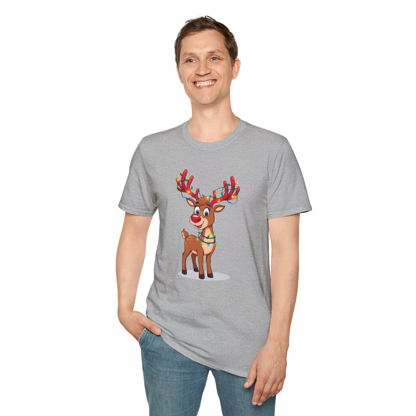 Smiling Reindeer with Christmas Lights Shirt, Family Christmas Shirts, Christmas T Shirt, Holiday Shirt, Cute Xmas Shirt for the family, Holiday Gift