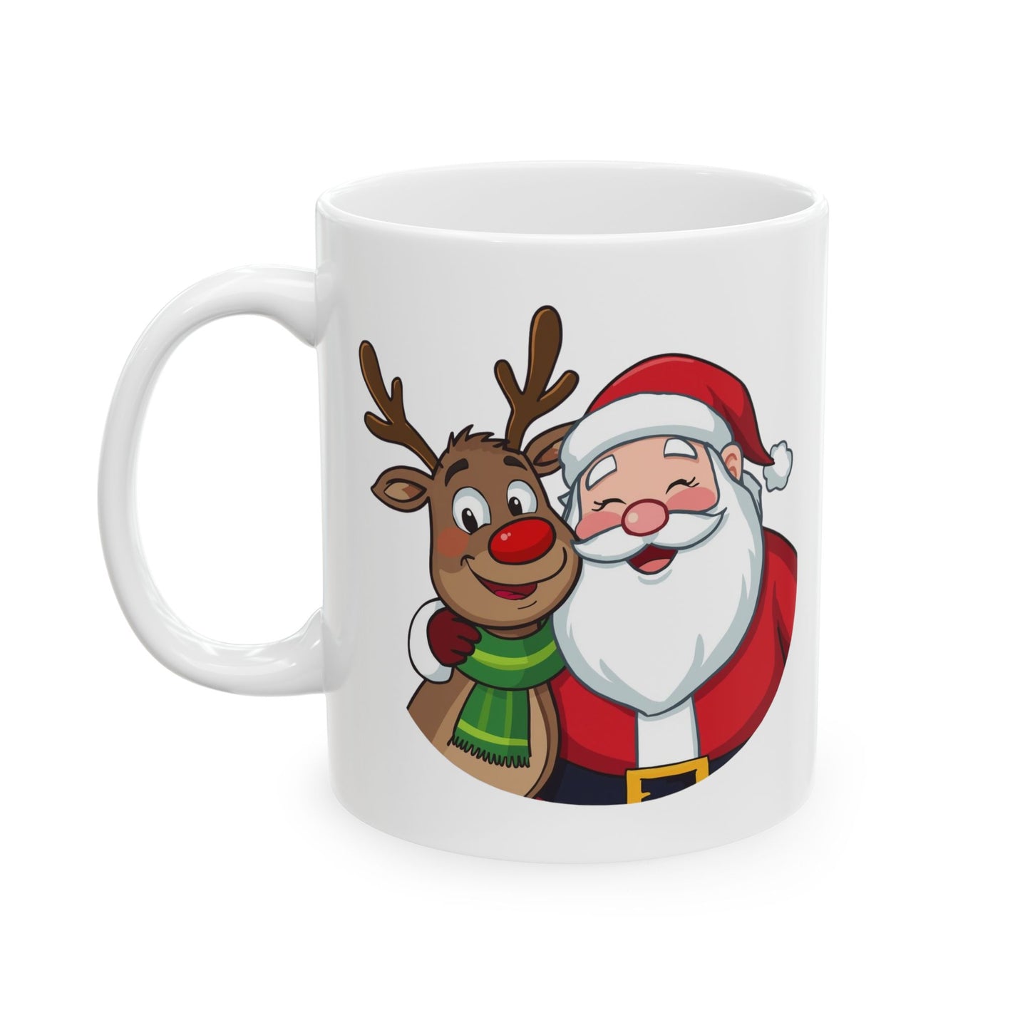Santa and Rudolph Mug – Cute Holiday Coffee Cup, Festive Santa Ceramic Mug, Christmas Gift Idea (11oz/15oz)