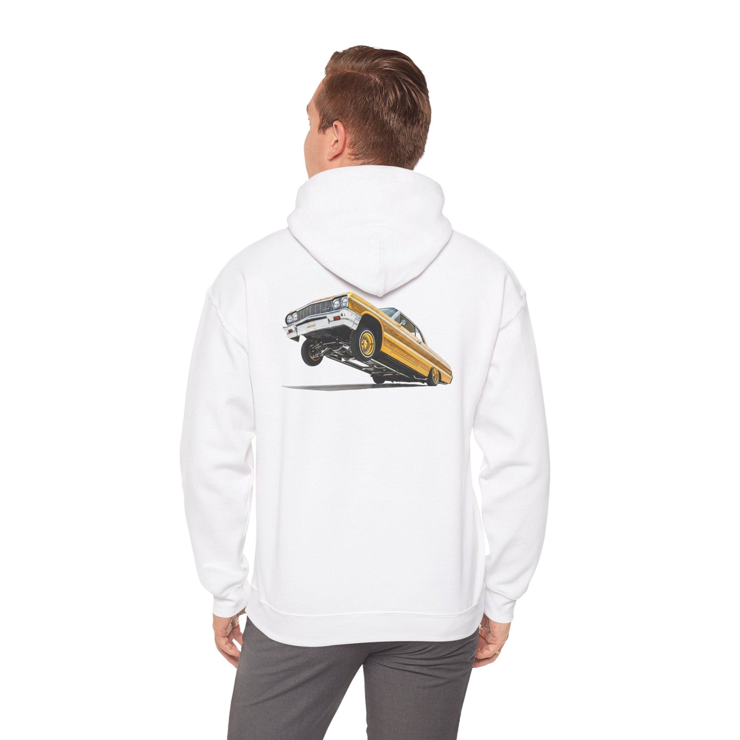 1964 Chevy Impala Hydraulics Lowrider Ink Drawing Hoodie - Old School Hip Hop Cholo Art Design - Chicano Car Club Graphic Hoodie