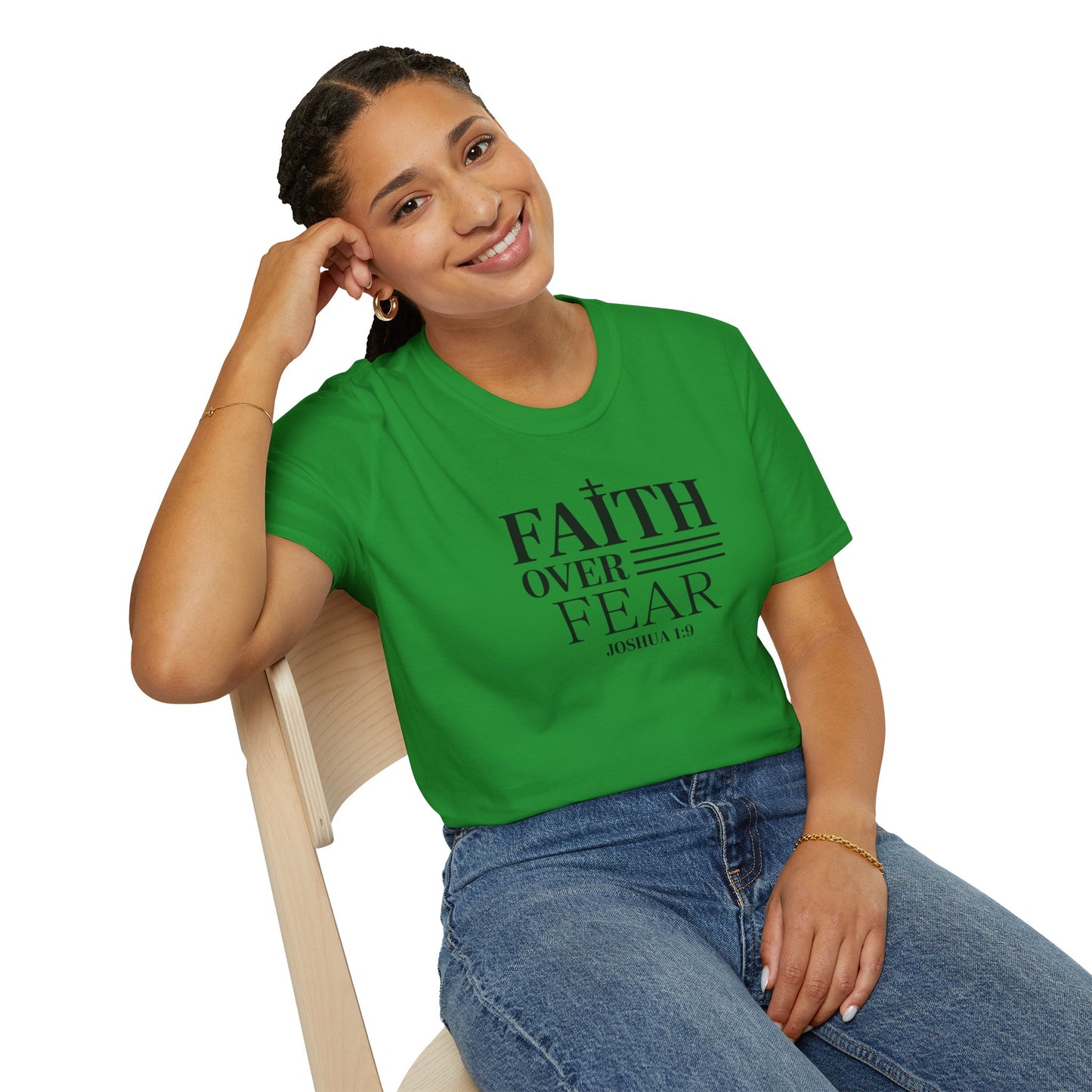 Faith Over Fear T-Shirt – Joshua 1:9 Bible Verse Shirt, Christian Inspirational Scripture Tee