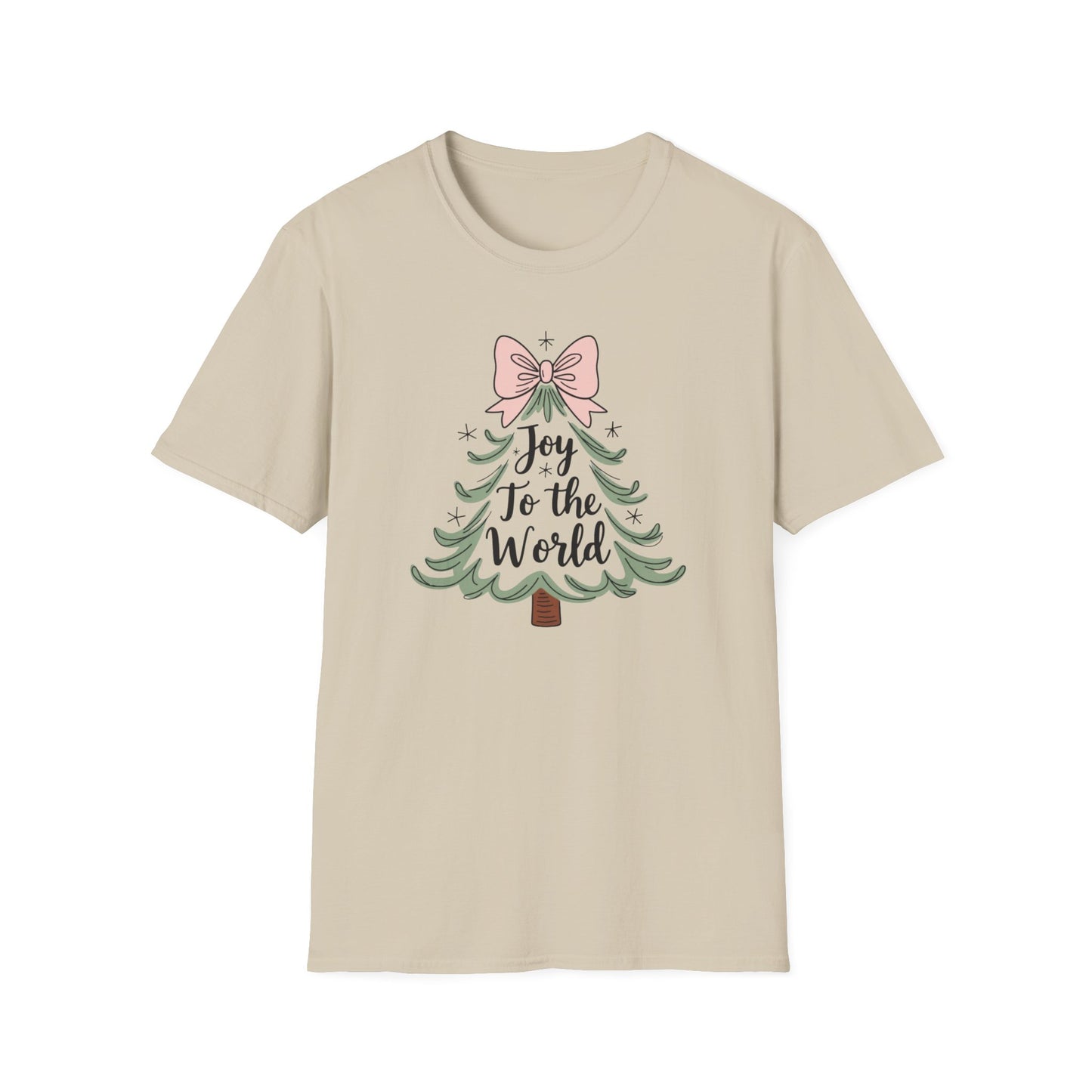 Joy to the World Christmas T-Shirt – Cute Pastel Bow Christmas Tree Tee, Festive Holiday Graphic Shirt for Women