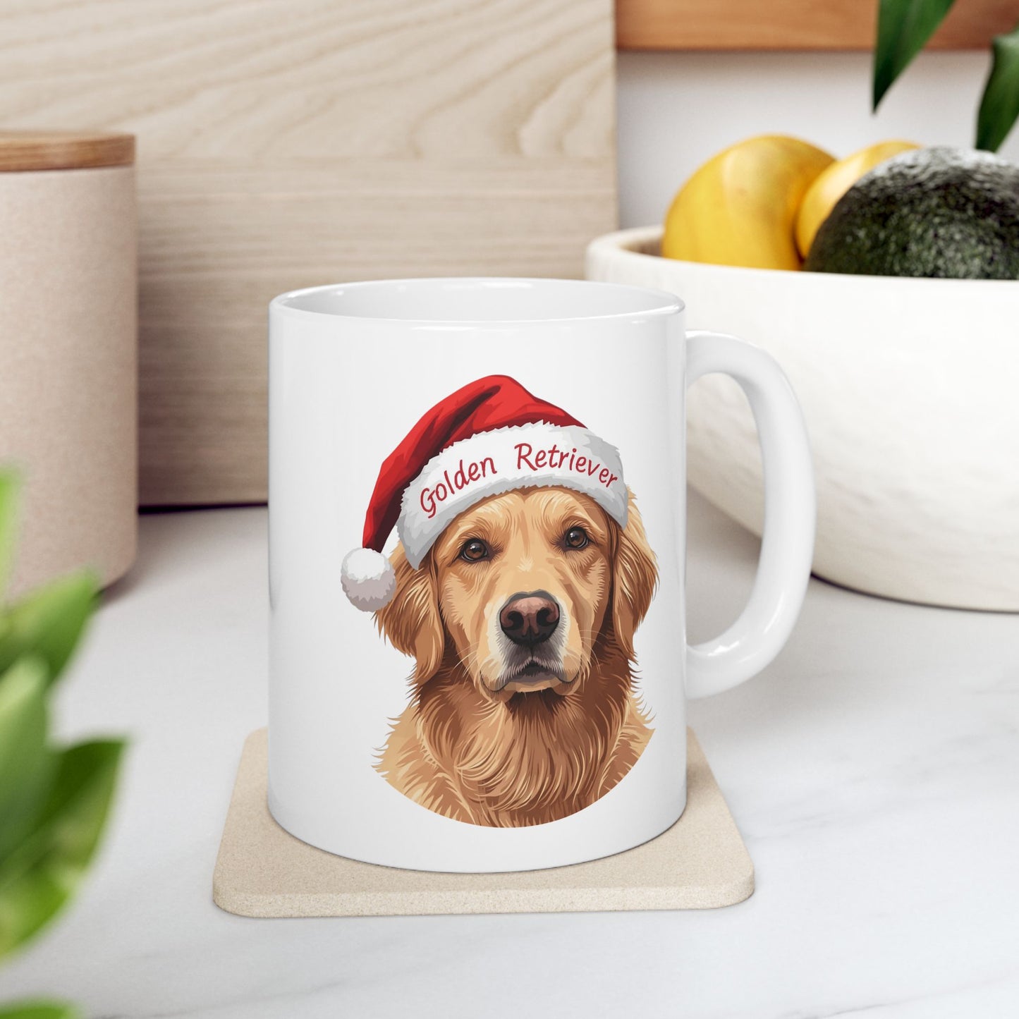 Golden Retriever Holiday Portrait Mug – Cute Holiday Coffee Cup, Festive Golden Retriever Ceramic Mug, Christmas Gift Idea (11oz/15oz)