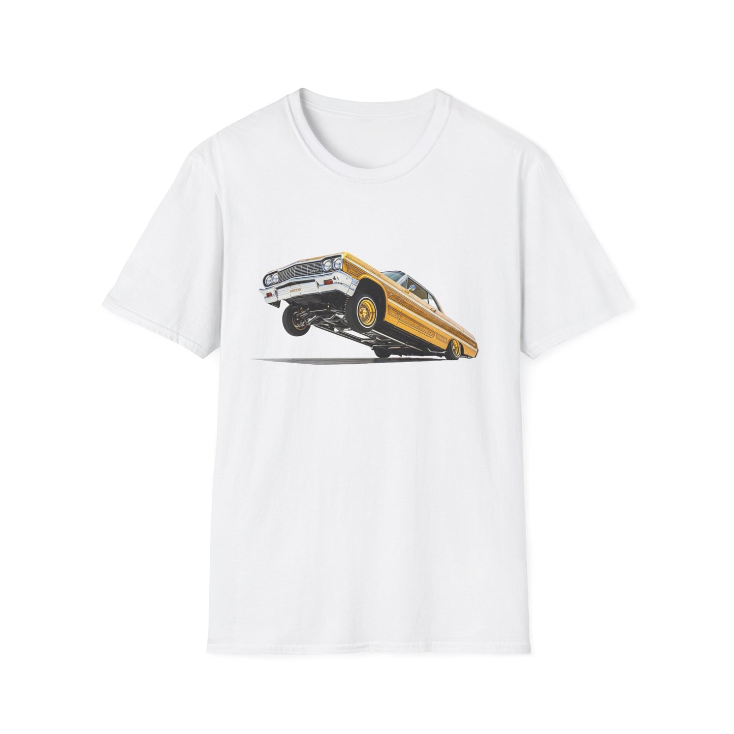 1964 Chevy Impala Hydraulics Lowrider Hoppin' Ink Drawing T-Shirt - Old School Hip Hop Cholo Art Tee Design - Chicano Car Club Graphic Tee