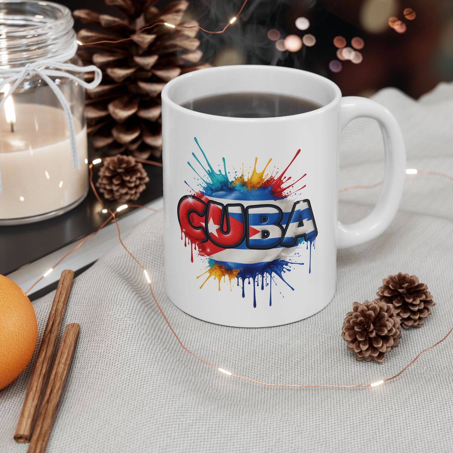 Colorful Cuban Flag Ceramic Mug, 11oz 15oz - Vibrant Cuba Souvenir Coffee Cup, Patriotic Tea Mug, Cuban American Gift, Kitchen Decor