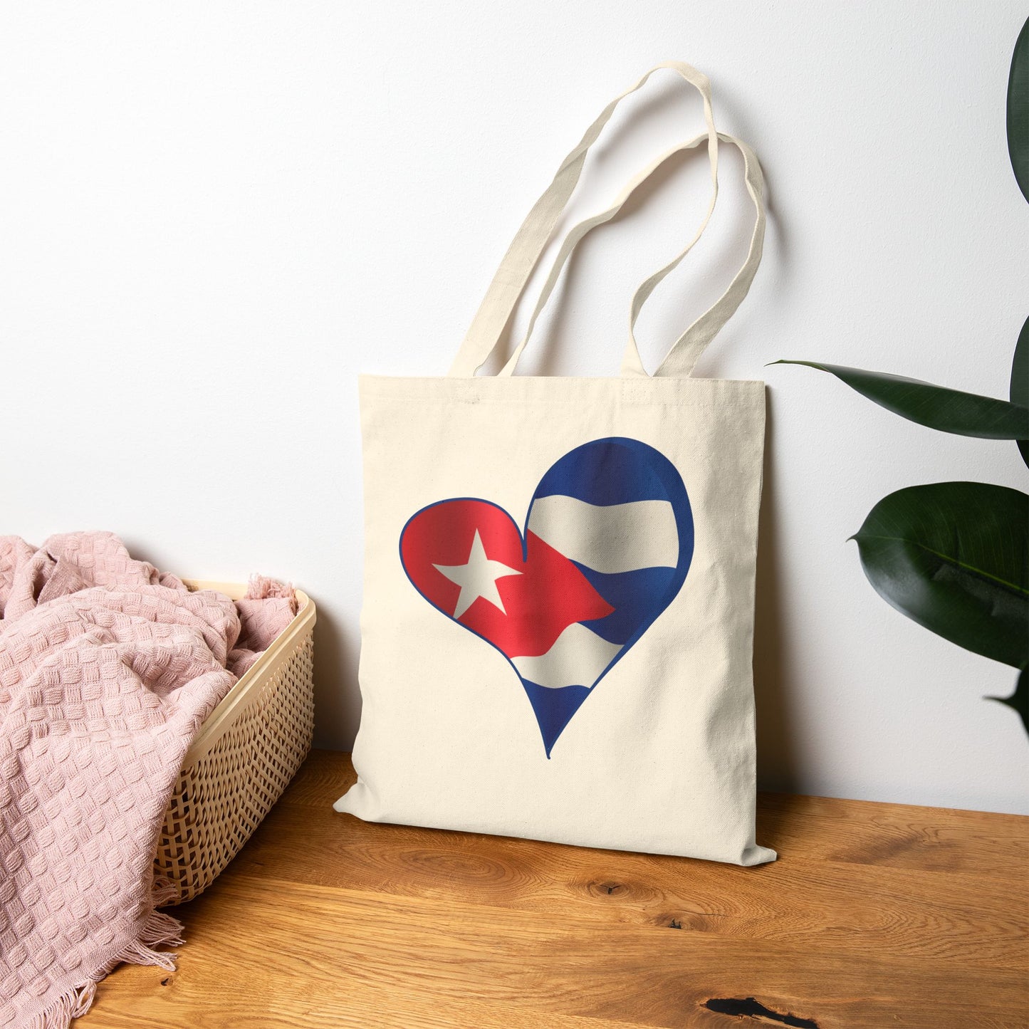 Cuba Flag Heart Tote Bag, Cotton Canvas Grocery Shopping Beach Handbag, Cuban Pride Gift, Patriotic Shoulder Bag, Reusable Eco-Friendly