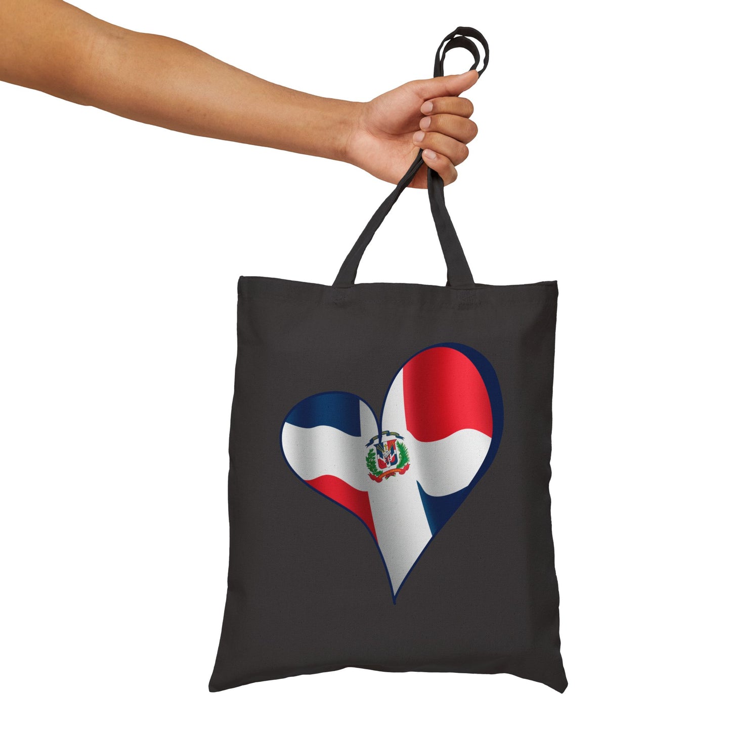 Dominican Republic Flag Heart Tote Bag, Cotton Canvas Grocery Shopping Beach Handbag, Dominican Pride Gift, Patriotic Shoulder Bag