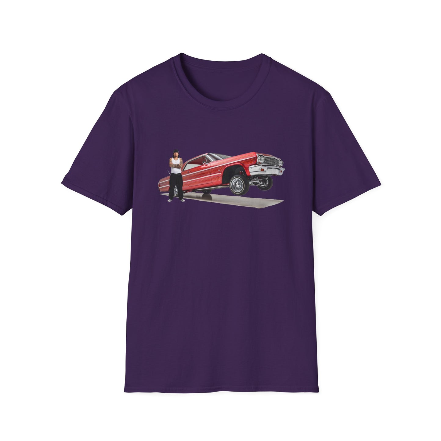 1964 Chevy Impala Hydraulics Lowrider Hoppin' graphic T-Shirt - Old School Hip Hop Cholo Art Tee Design - Chicano Car Club Graphic Tee