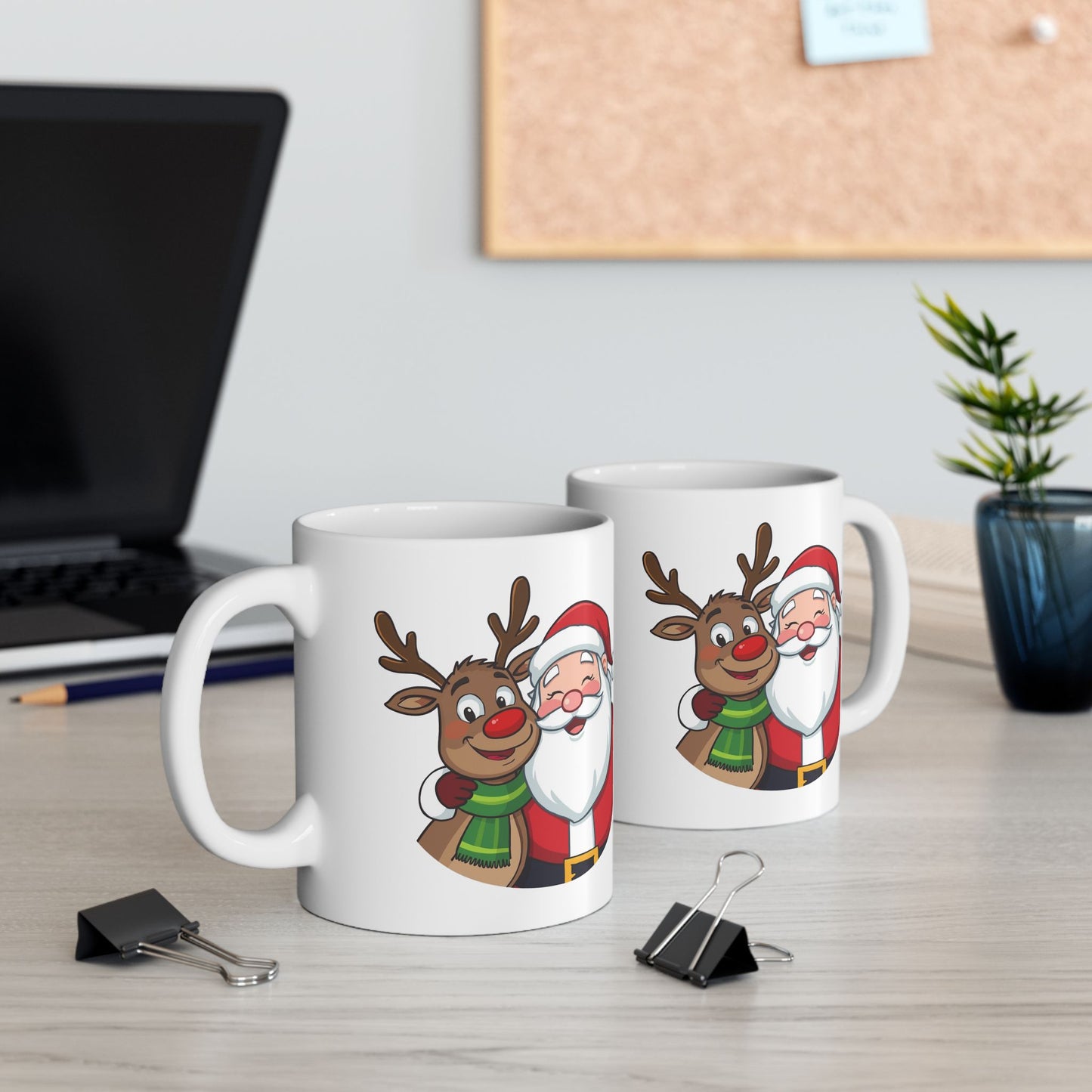 Santa and Rudolph Mug – Cute Holiday Coffee Cup, Festive Santa Ceramic Mug, Christmas Gift Idea (11oz/15oz)