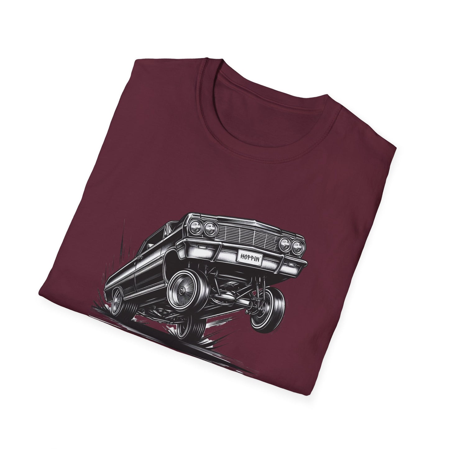 1964 Chevy Impala Hydraulics Lowrider Ink Drawing T-Shirt - Chicano Car Club Graphic Tee - Old School Hip Hop Cholo Art Tee Design