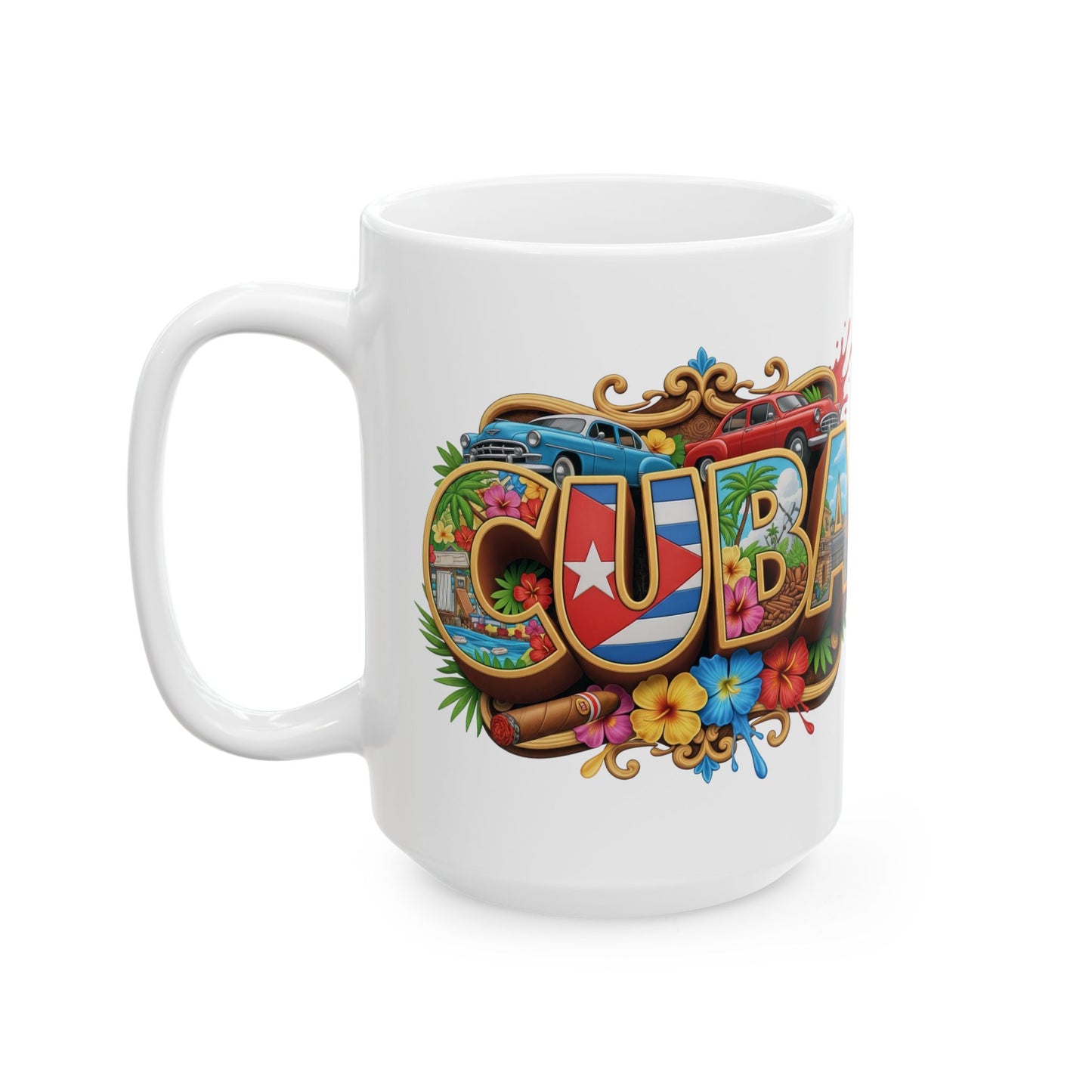 Colorful Cuban Flag Ceramic Mug, 11oz 15oz - Vibrant Cuba Souvenir Coffee Cup, Patriotic Tea Mug, Cuban American Gift, Kitchen Decor
