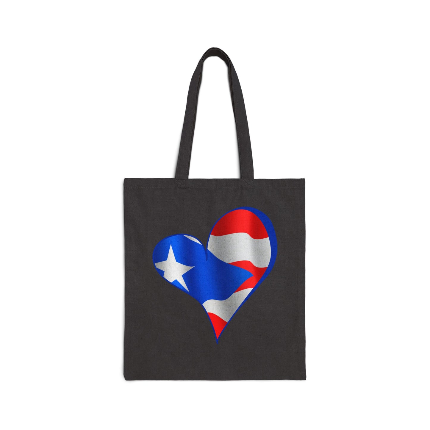Puerto Rico Flag Heart Tote Bag, Cotton Canvas Grocery Shopping Beach Handbag, Boricua Pride Gift, Patriotic Shoulder Bag