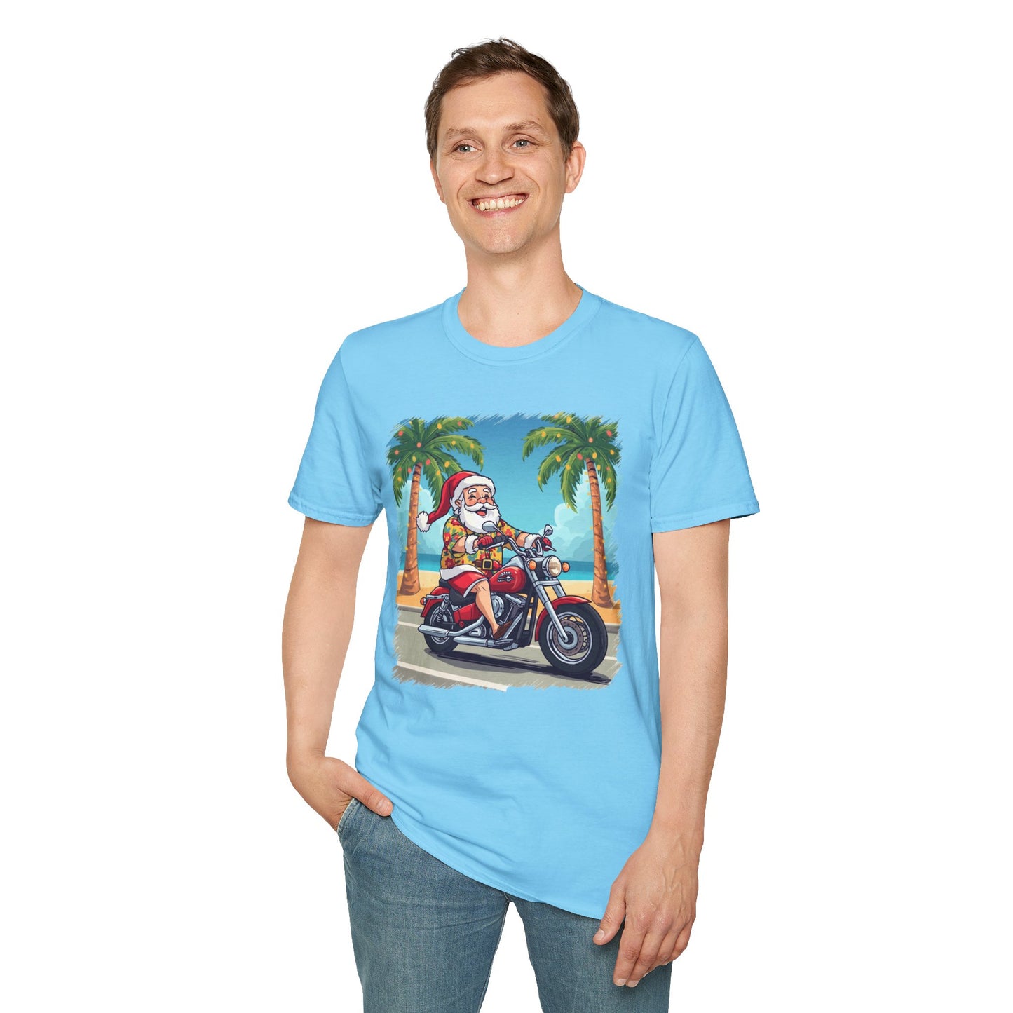 Tropical Santa riding a motorcycle shirt, Family Christmas Shirts, Christmas T Shirt, Holiday Shirt, Cute Xmas Shirt for the family, Holiday Gift