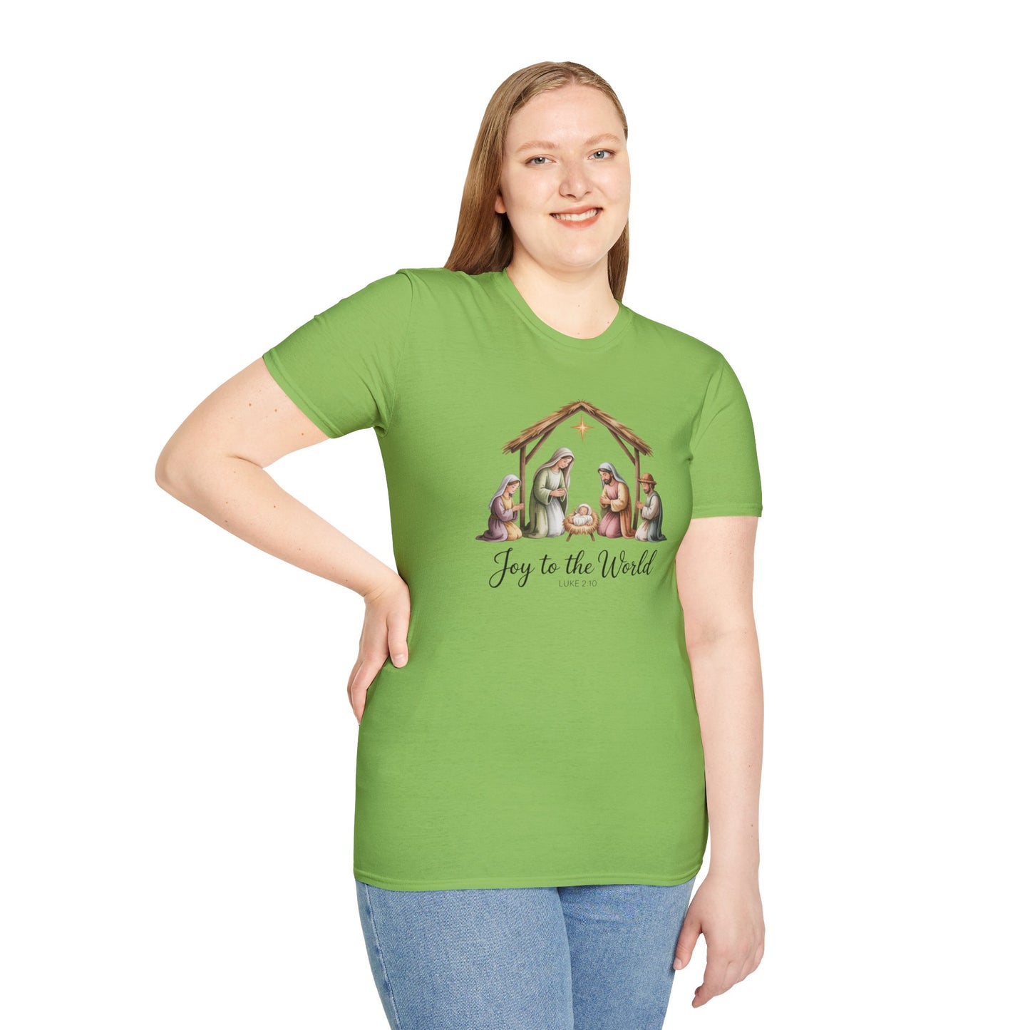 Joy to the World Nativity T-Shirt – Luke 2:10 Christmas Shirt with Holy Family, Christian Holiday Tee