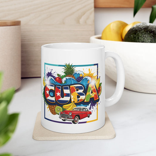 Colorful Cuban Flag Ceramic Mug, 11oz 15oz - Vibrant Cuba Souvenir Coffee Cup, Patriotic Tea Mug, Cuban American Gift, Kitchen Decor
