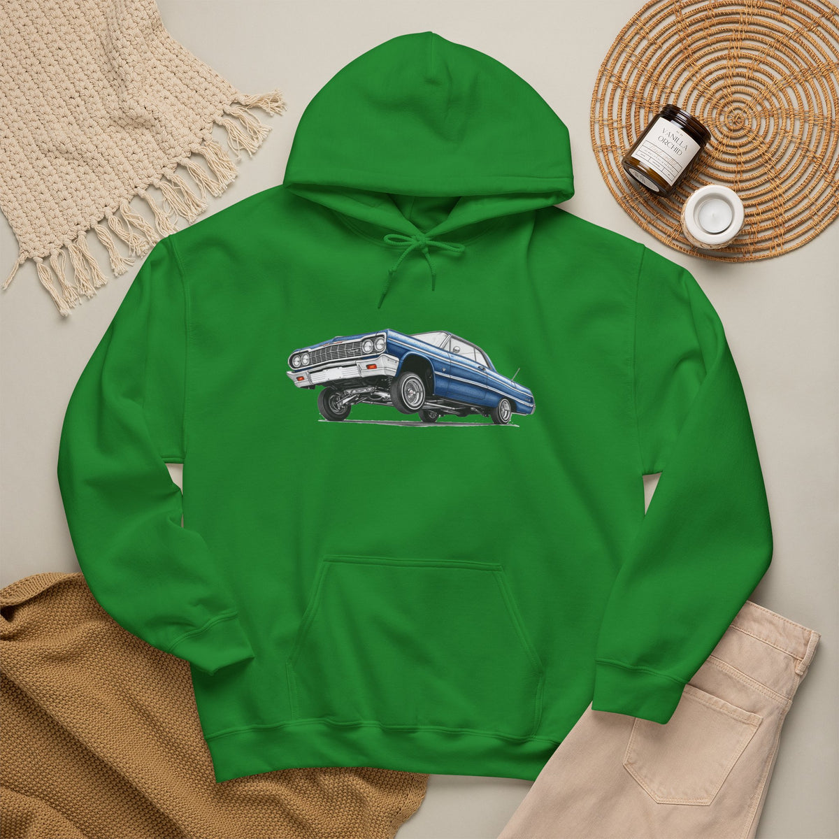 Classic Car Hoodie, Lowrider Car Hoodie, Blue Vintage Car Sweatshirt, Car Enthusiast Gift, Unisex Automotive Hoodie