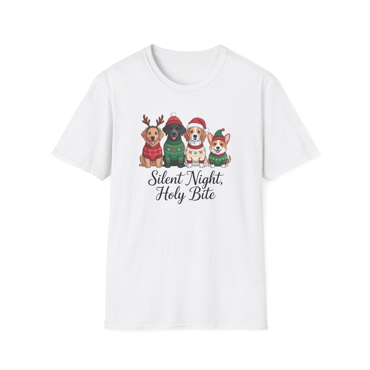 Silent Night Holy Bite Christmas Dog T-Shirt – Cute Holiday Puppy Sweater Tee, Funny Christmas Dog Lover Shirt