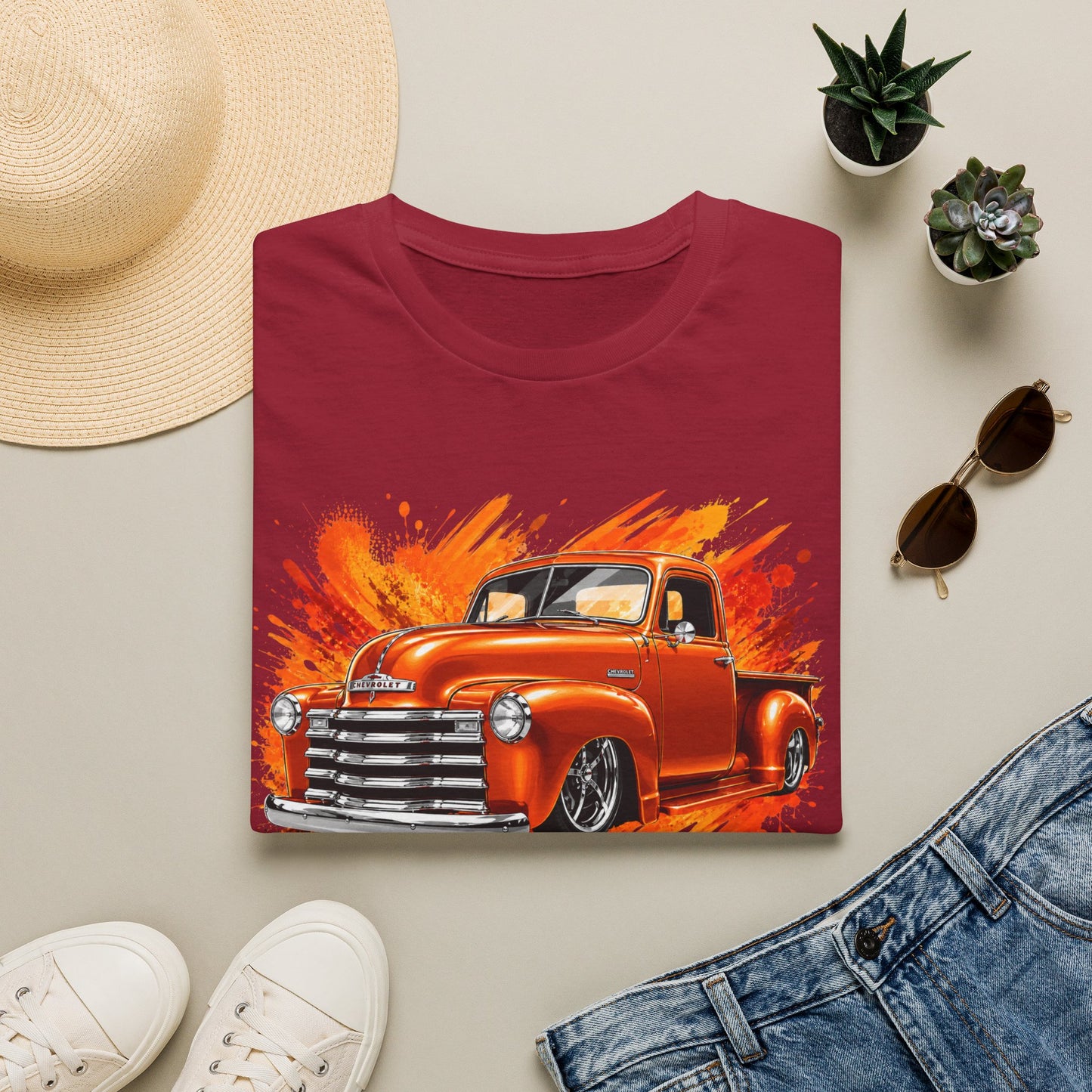 Orange Classic Truck T-Shirt, Vintage Pickup Graphic Tee, Custom Truck Shirt for Car Lovers