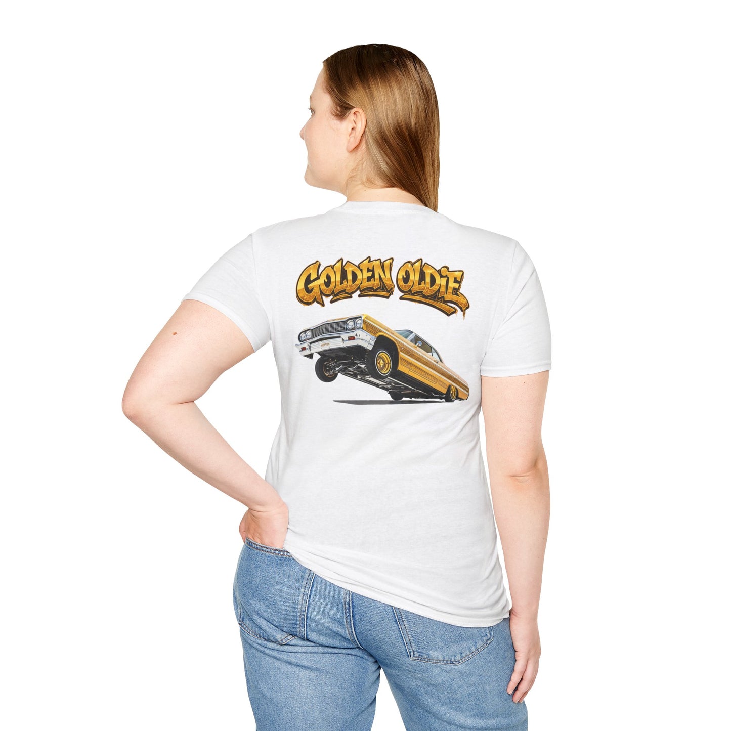 Back Print Lowrider Shirt, Golden Oldie Classic Car Tee, Vintage Car Enthusiast Shirt, Retro Auto Gift, Unisex Car Lover Tee