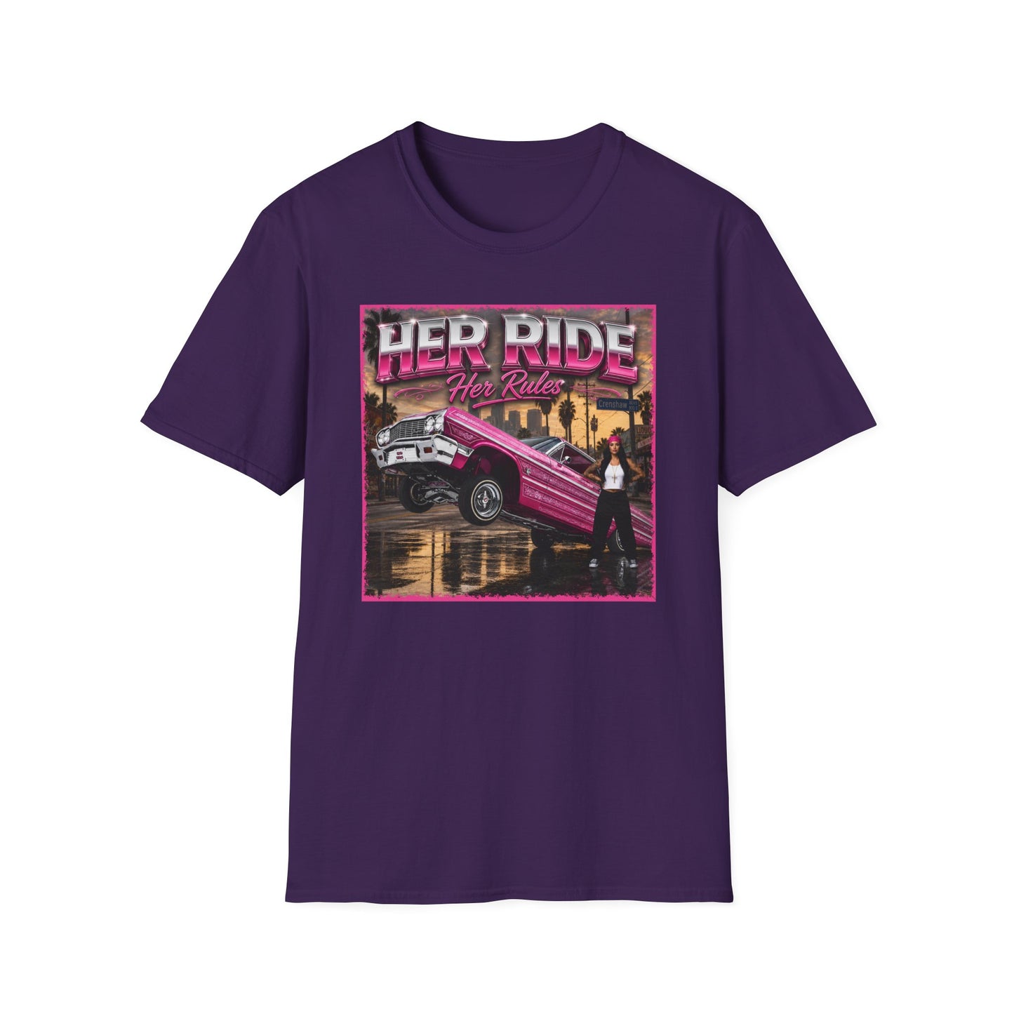 Women Lowrider Shirt, Her Ride Her Rules Tee, Pink Classic Car Graphic Shirt, Car Enthusiast Gift, Retro Auto Tee