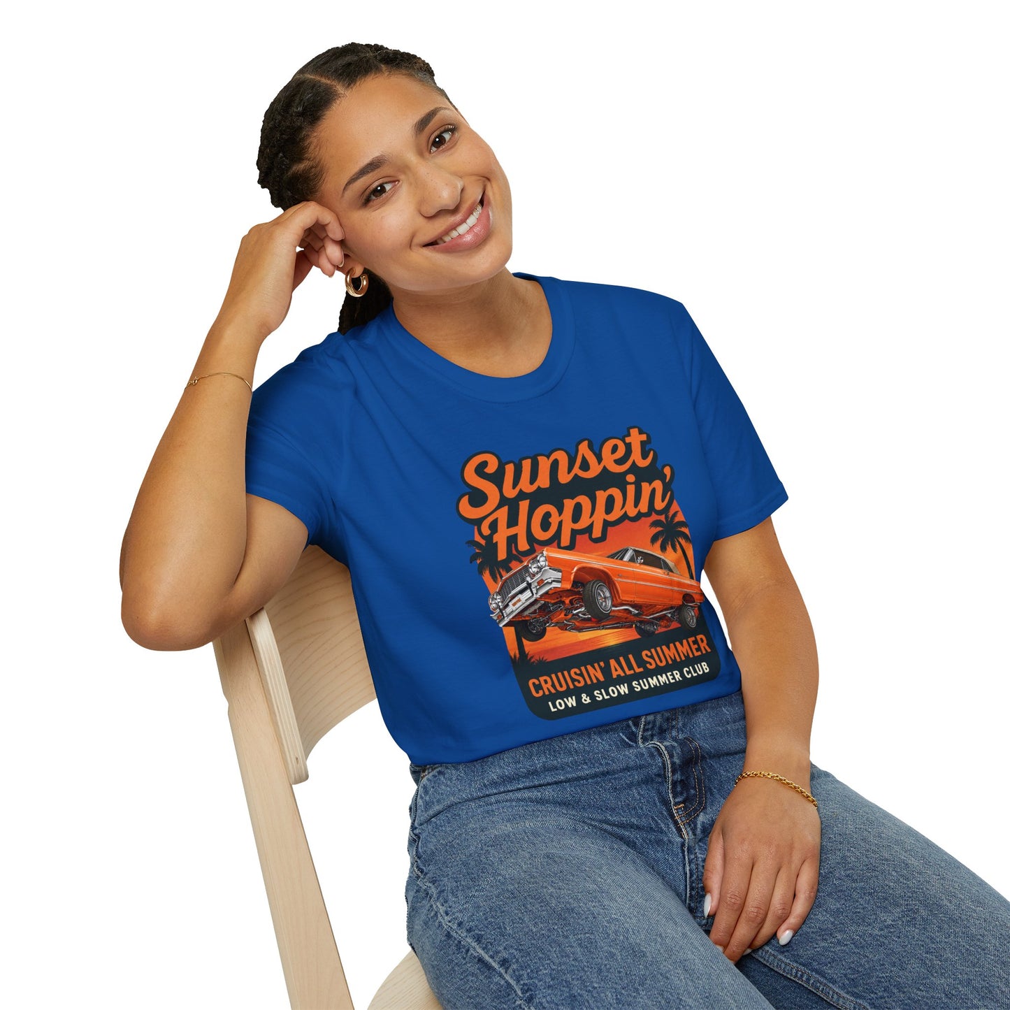 Lowrider Summer Shirt, Sunset Hoppin Tee, Cruisin All Summer Graphic Shirt, Low and Slow Car Tee, Unisex Car Lover Gift