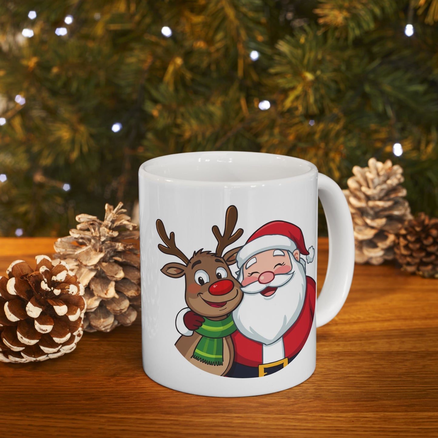 Santa and Rudolph Mug – Cute Holiday Coffee Cup, Festive Santa Ceramic Mug, Christmas Gift Idea (11oz/15oz)