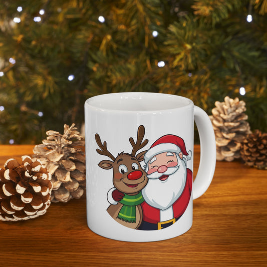 Santa and Rudolph Mug – Cute Holiday Coffee Cup, Festive Santa Ceramic Mug, Christmas Gift Idea (11oz/15oz)