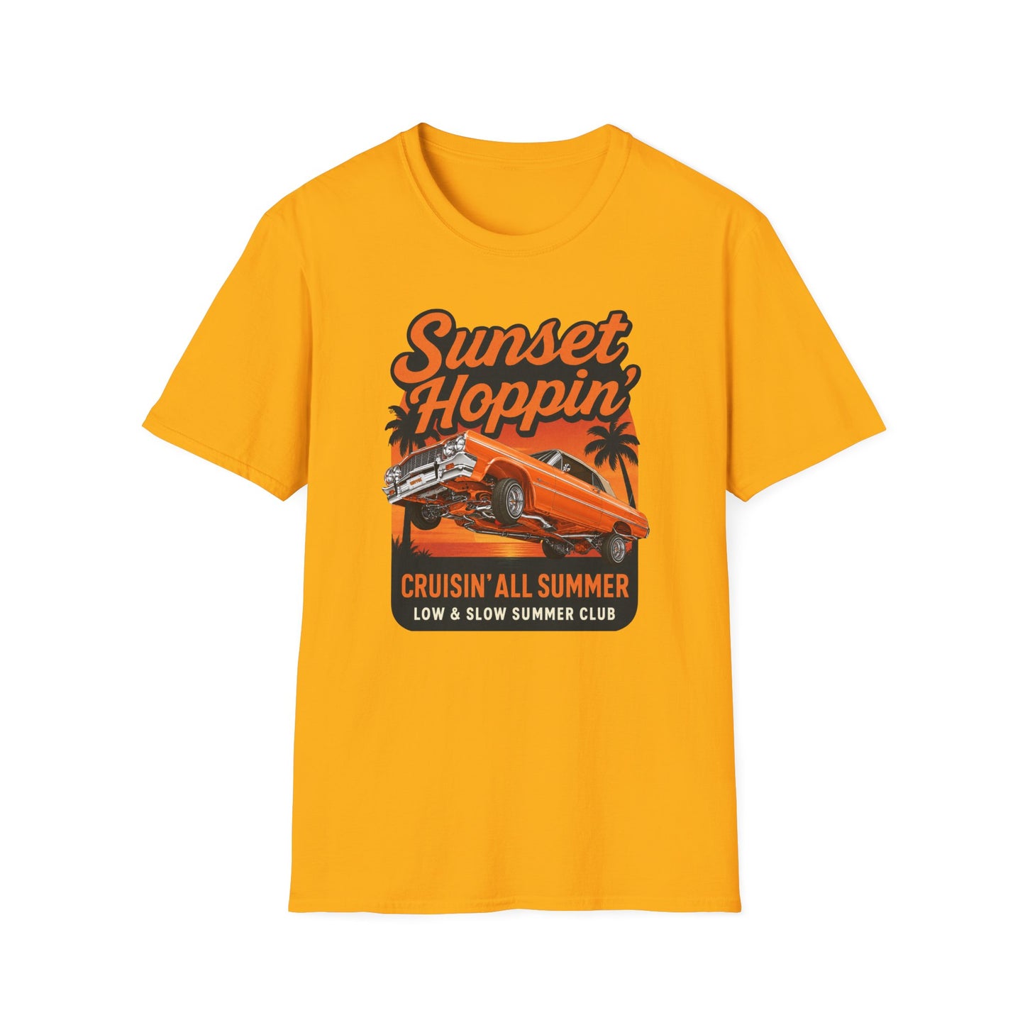 Lowrider Summer Shirt, Sunset Hoppin Tee, Cruisin All Summer Graphic Shirt, Low and Slow Car Tee, Unisex Car Lover Gift