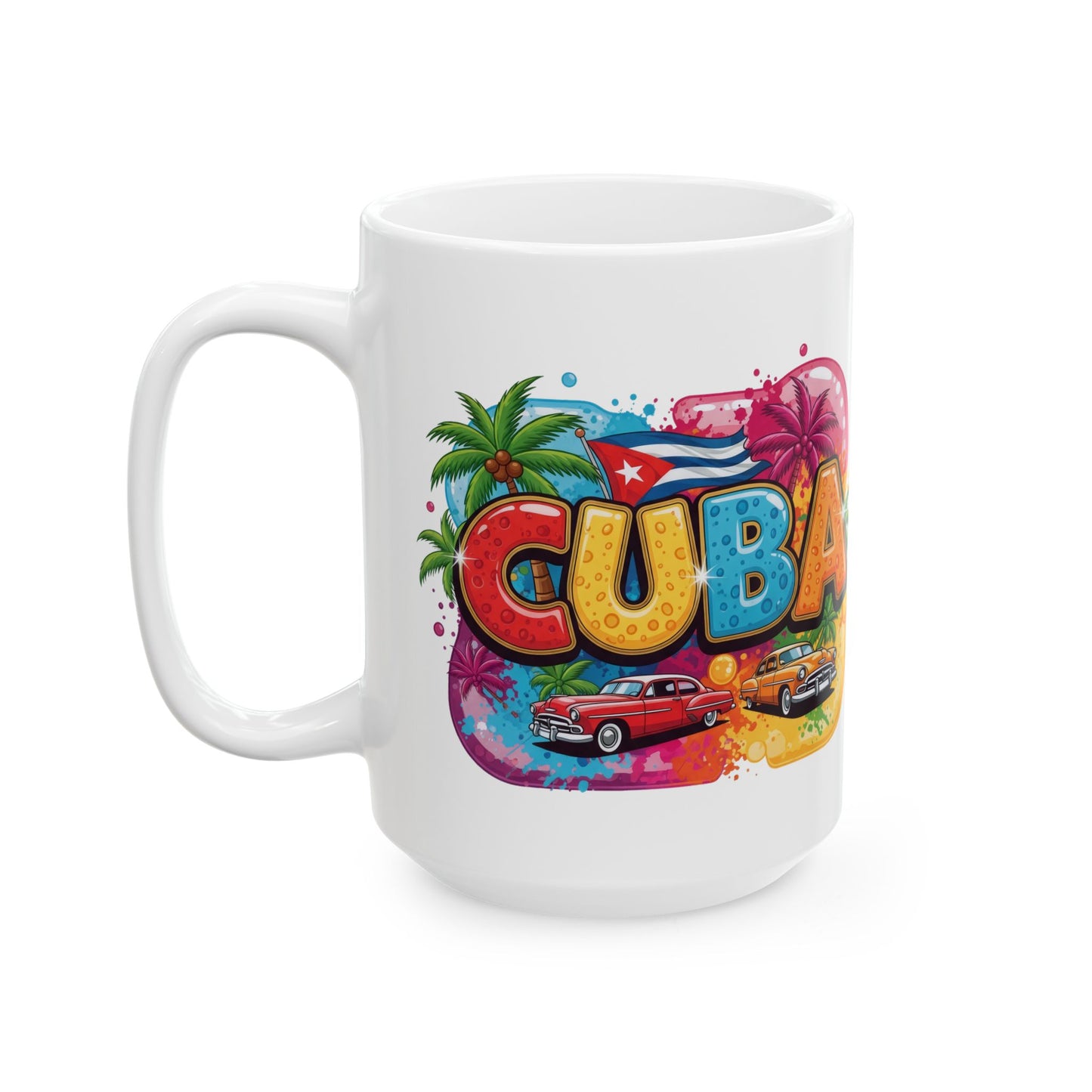Colorful Cuban Flag Ceramic Mug, 11oz 15oz - Vibrant Cuba Souvenir Coffee Cup, Patriotic Tea Mug, Cuban American Gift, Kitchen Decor