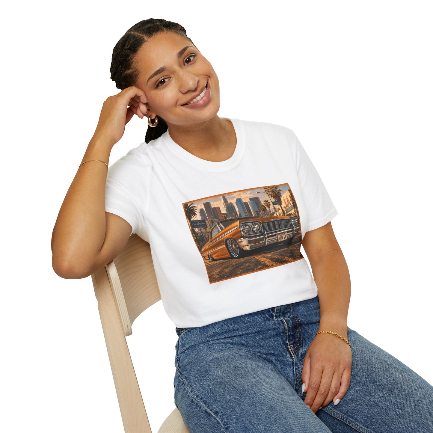 Los Angeles Lowrider T-Shirt, Orange Classic Car Graphic Tee, 1964 Style Car Shirt for Car Lovers