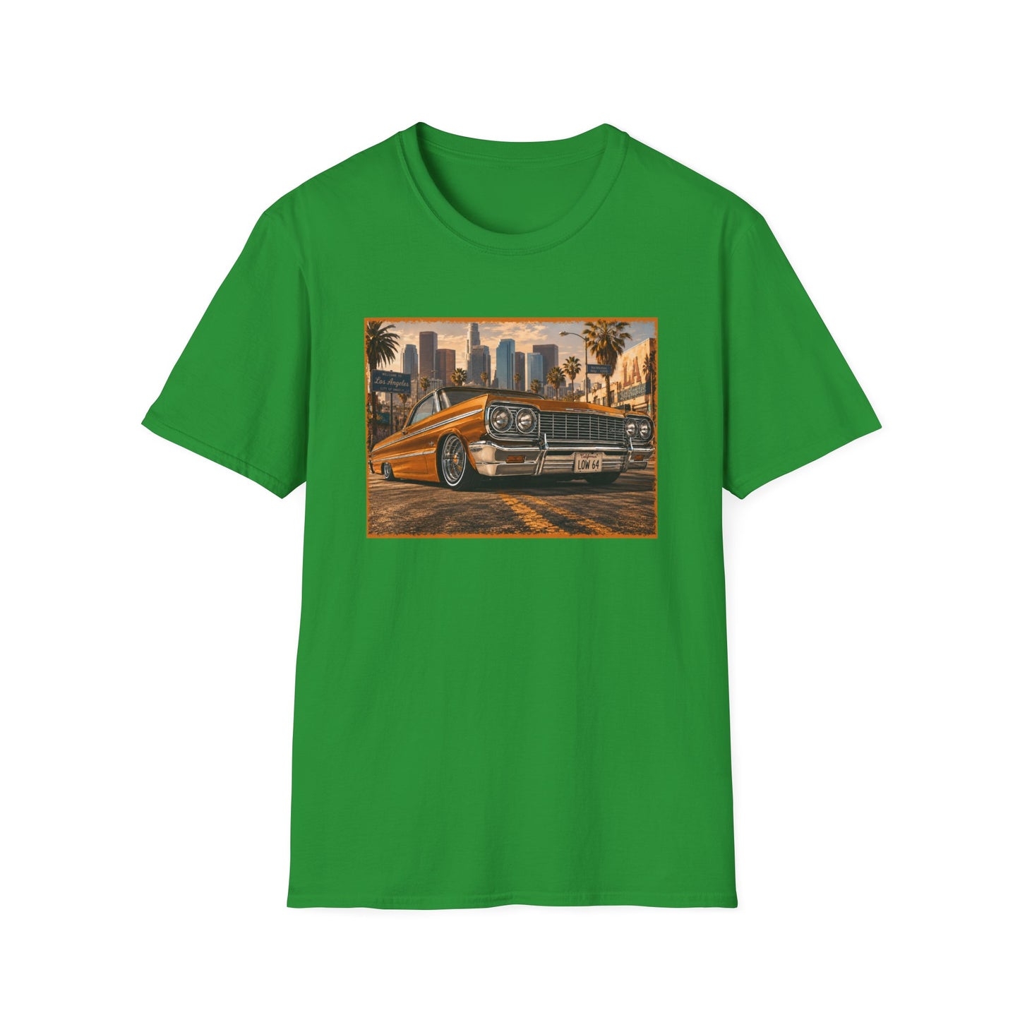 Los Angeles Lowrider T-Shirt, Orange Classic Car Graphic Tee, 1964 Style Car Shirt for Car Lovers