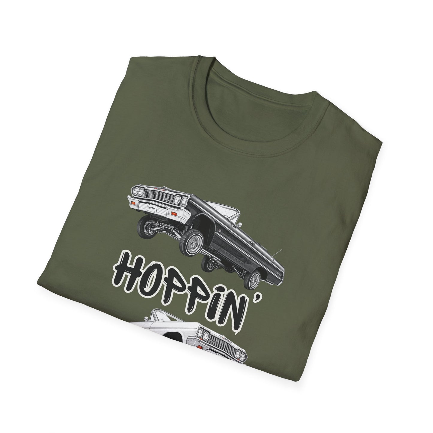 1964 Chevy Impala Hydraulics Lowrider Hoppin' Ink Drawing T-Shirt - Old School Hip Hop Cholo Art Tee Design - Chicano Car Club Graphic Tee